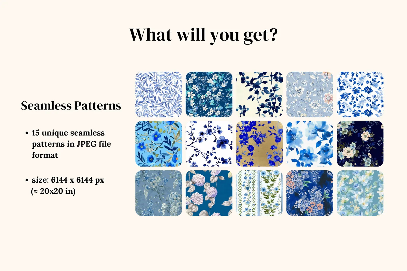 Blue flowers: A curated collection of 50 original blue flowers seamless patterns. - 2