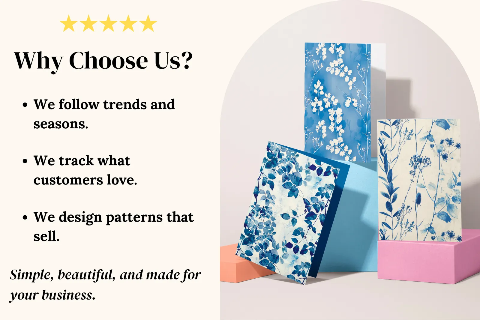 Light Blue Cyanotype Set: A set of 6 seamless cyanotype patterns paired with 13 botanical art prints. - 5