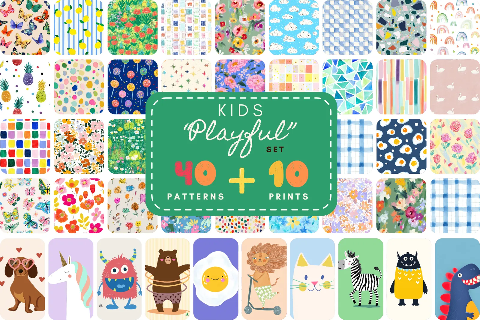 Kids Playful Set: A curated collection of 40 original kids playful seamless patterns and 10 unique art prints. - image 1
