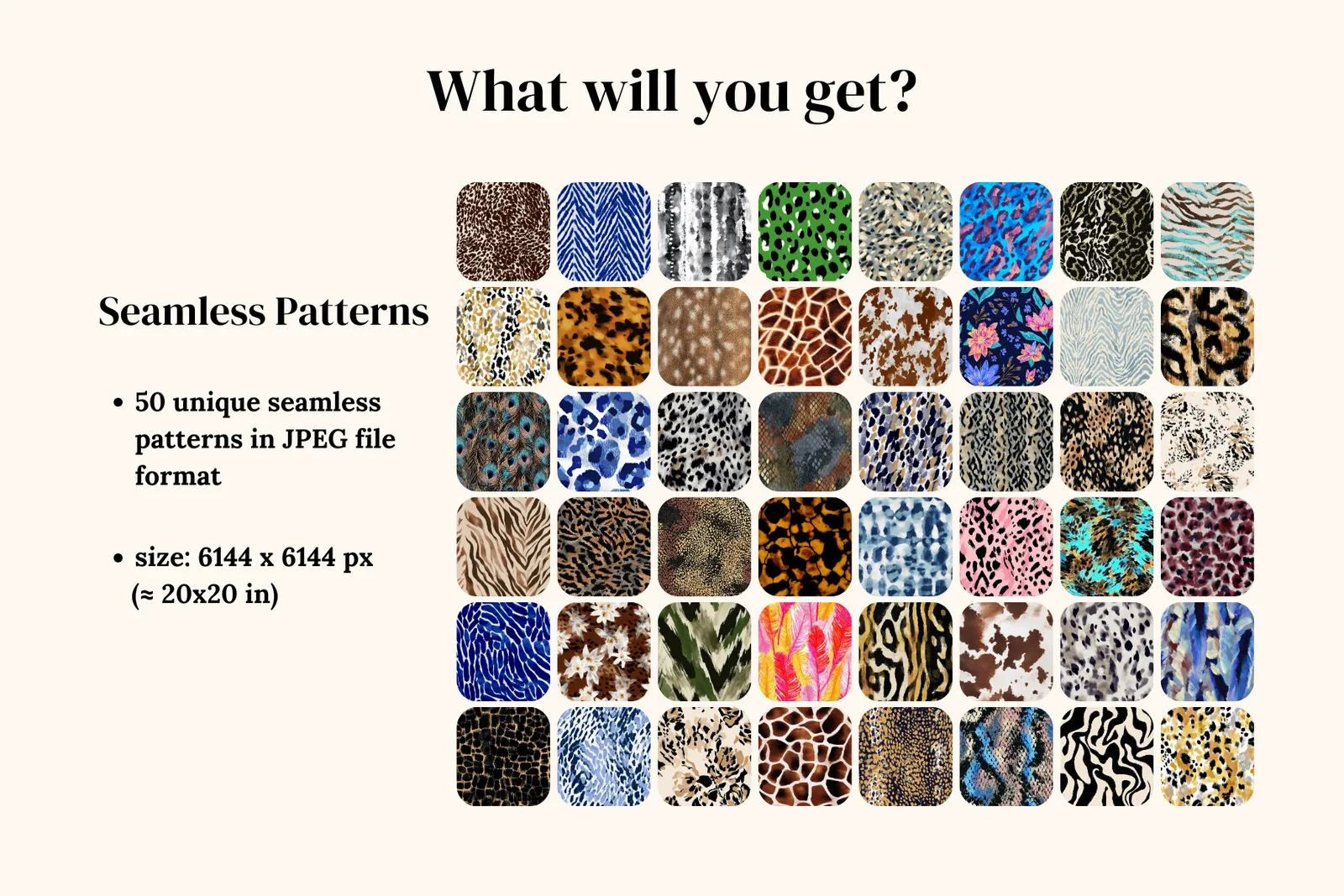 Animal Abstract Set - part 3: A bold collection of abstract animal-inspired seamless patterns with leopard, cheetah, snake, and deer prints. - 2