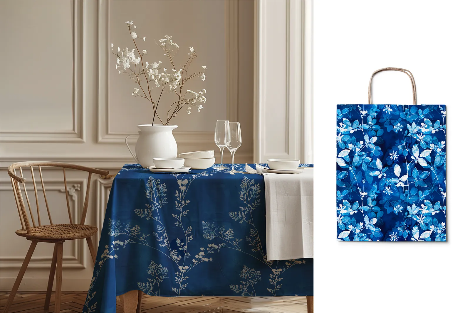 Cyanotype Floral Set - Part 3: A set of 6 original cyanotype-inspired seamless patterns in deep blue botanical tones. - 11