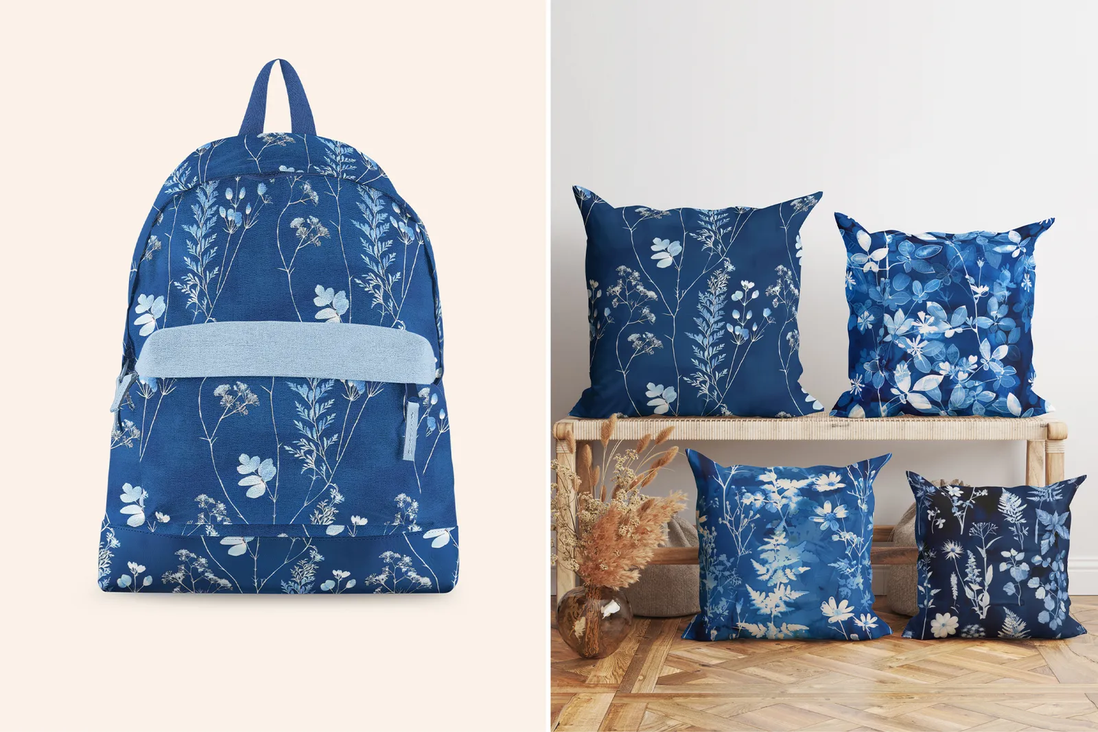 Cyanotype Floral Set - Part 3: A set of 6 original cyanotype-inspired seamless patterns in deep blue botanical tones. - 13