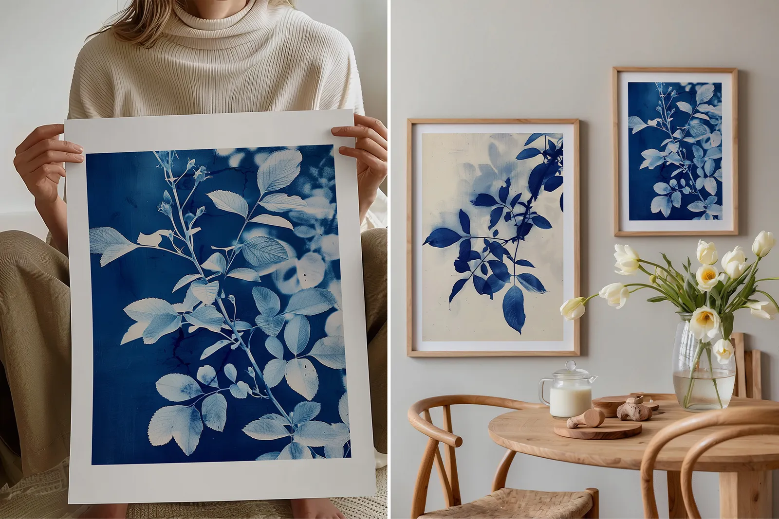 Cyanotype Floral Set - Part 3: A set of 6 original cyanotype-inspired seamless patterns in deep blue botanical tones. - 3