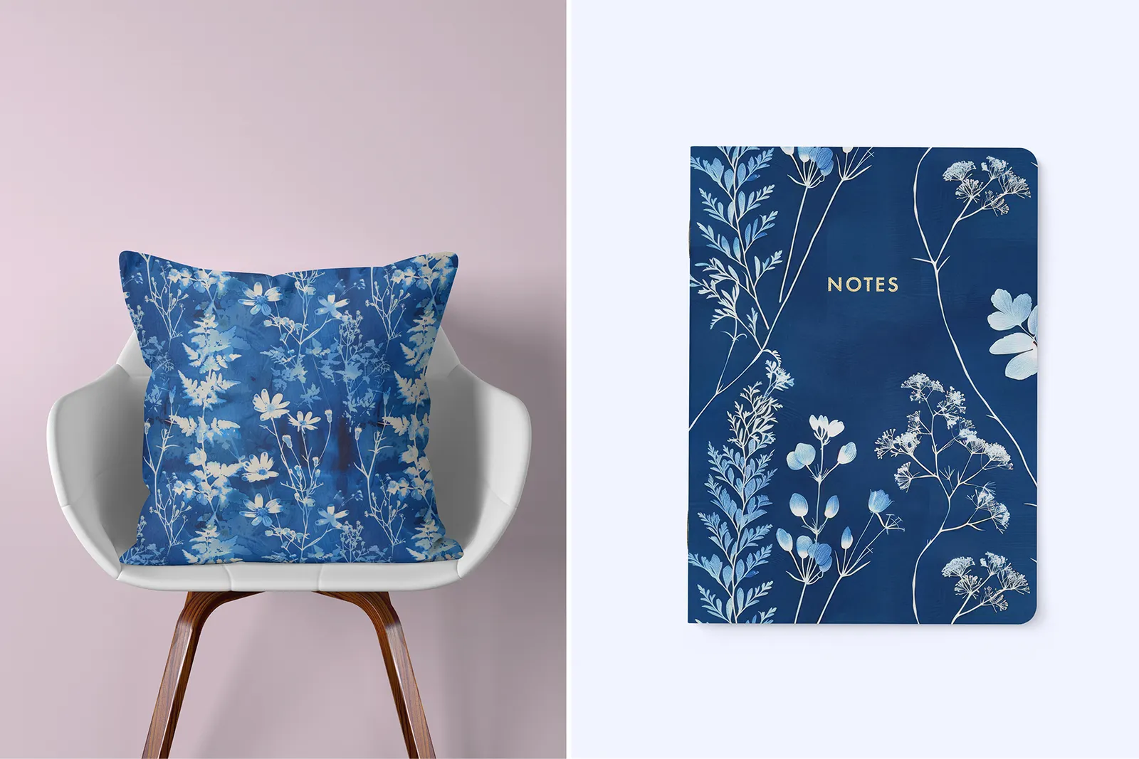 Cyanotype Floral Set - Part 3: A set of 6 original cyanotype-inspired seamless patterns in deep blue botanical tones. - 5