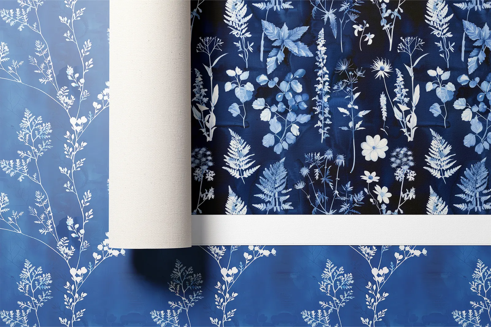Cyanotype Floral Set - Part 3: A set of 6 original cyanotype-inspired seamless patterns in deep blue botanical tones. - 4