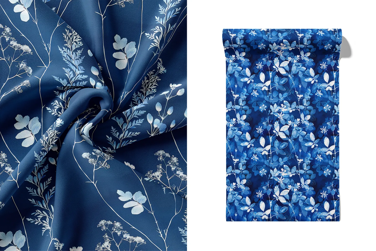 Cyanotype Floral Set - Part 3: A set of 6 original cyanotype-inspired seamless patterns in deep blue botanical tones. - 6