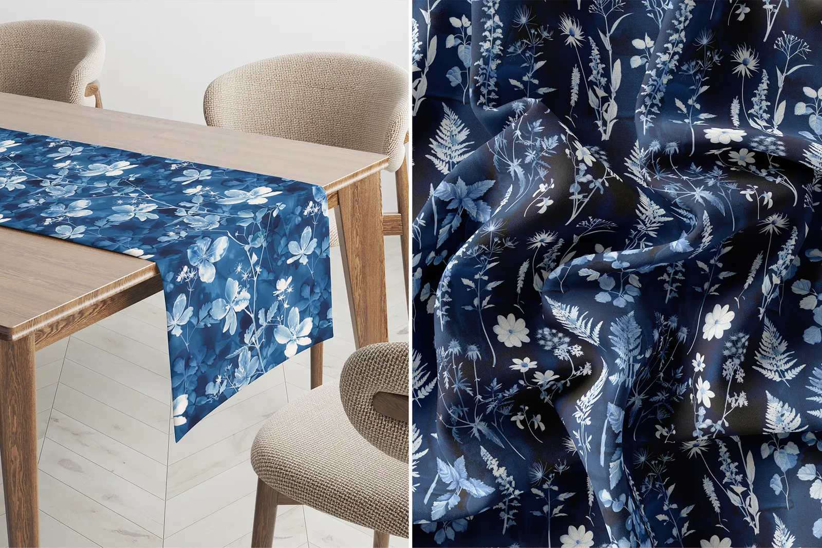 Cyanotype Floral Set - Part 3: A set of 6 original cyanotype-inspired seamless patterns in deep blue botanical tones. - 7