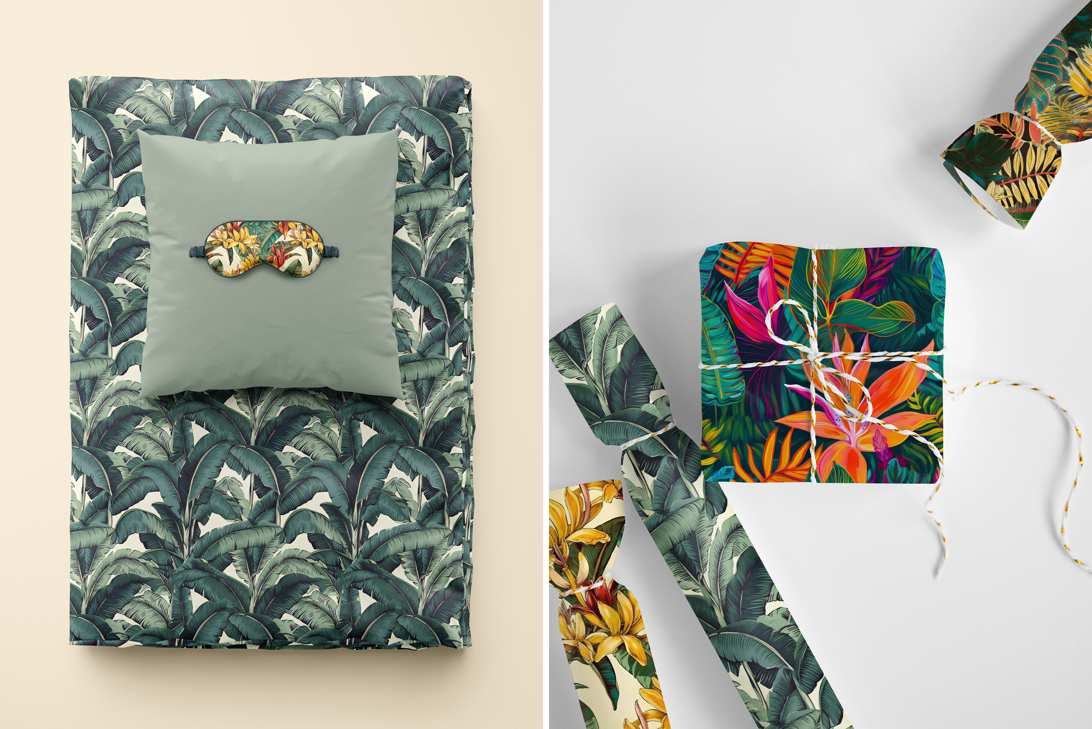 Tropical Paradise: A set of 6 lush tropical seamless patterns featuring banana leaves, bird of paradise, and exotic florals in rich greens and warm botanical tones. - 10