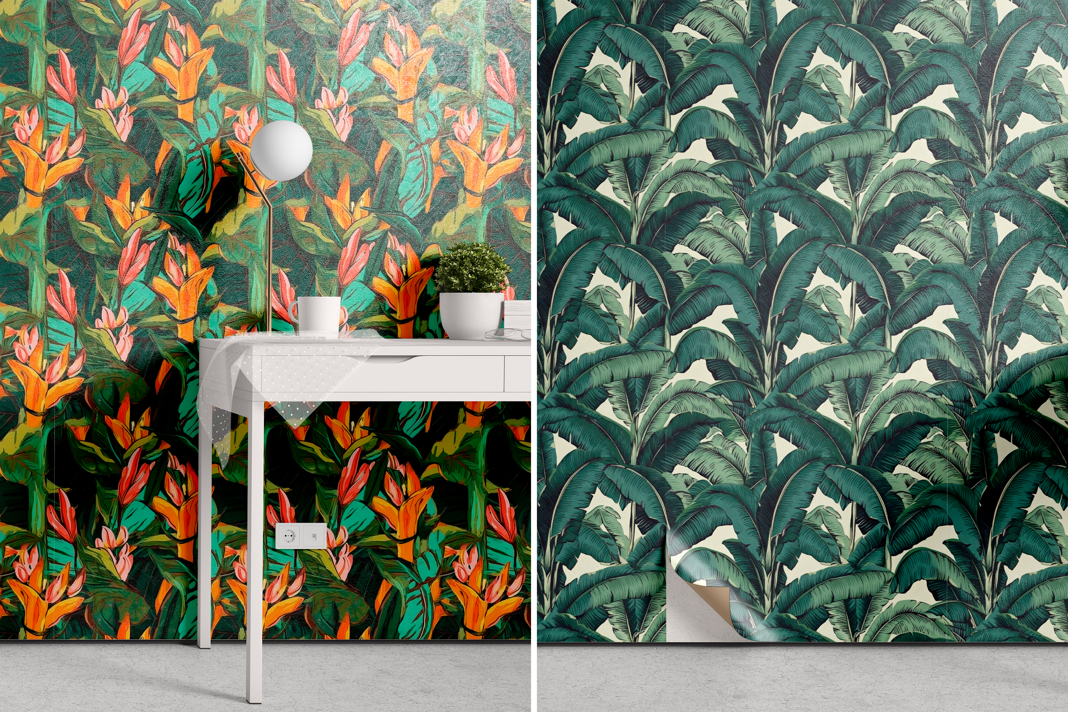 Tropical Paradise: A set of 6 lush tropical seamless patterns featuring banana leaves, bird of paradise, and exotic florals in rich greens and warm botanical tones. - 11