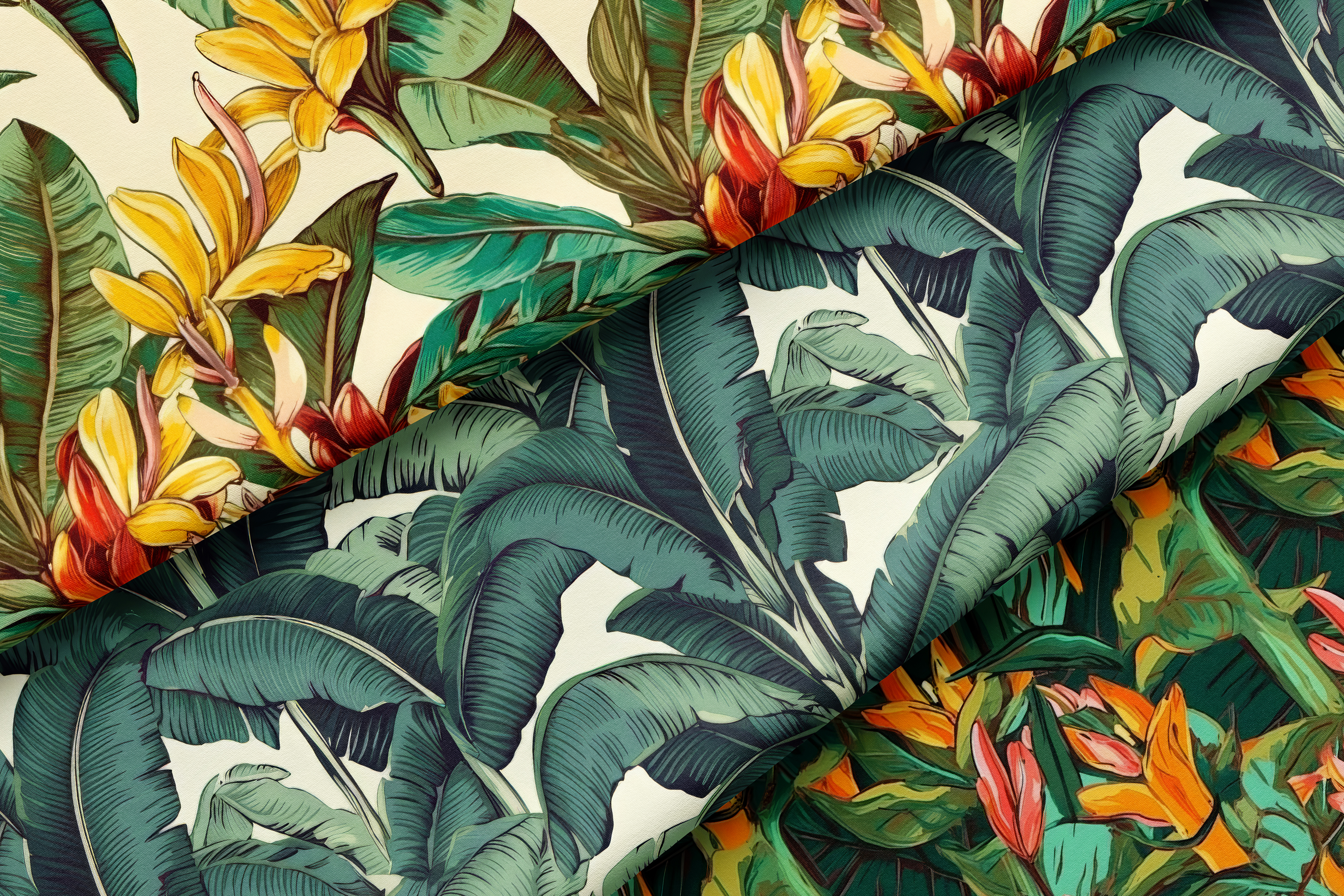 Tropical Paradise: A set of 6 lush tropical seamless patterns featuring banana leaves, bird of paradise, and exotic florals in rich greens and warm botanical tones. - 12