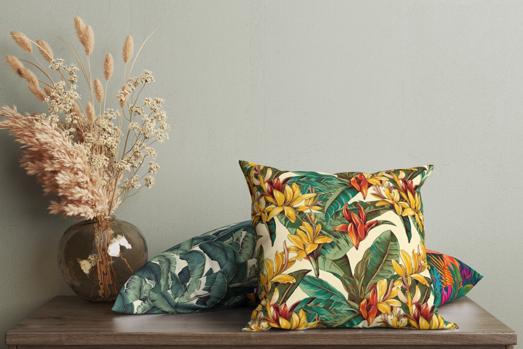 Tropical Paradise: A set of 6 lush tropical seamless patterns featuring banana leaves, bird of paradise, and exotic florals in rich greens and warm botanical tones. - 13