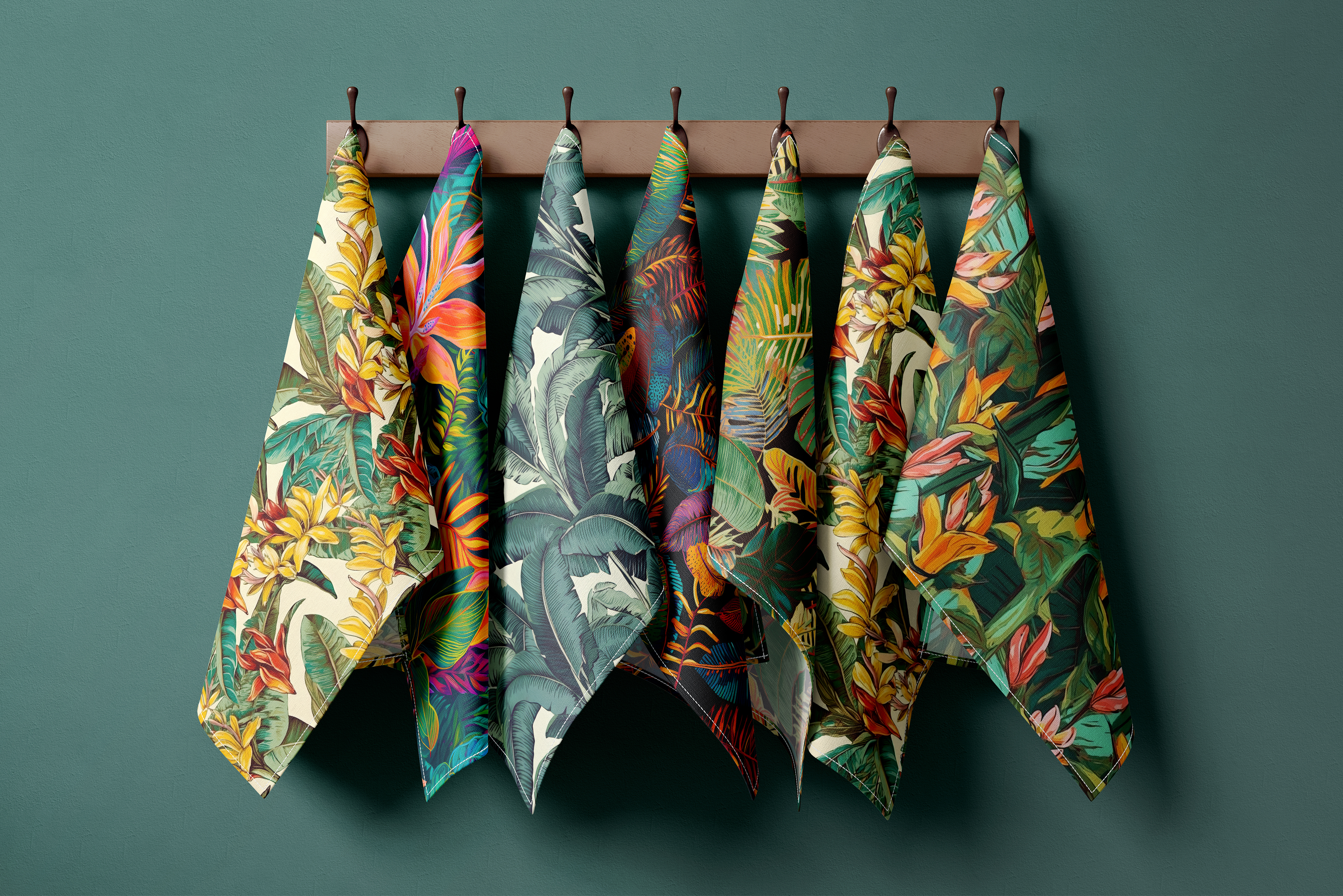 Tropical Paradise: A set of 6 lush tropical seamless patterns featuring banana leaves, bird of paradise, and exotic florals in rich greens and warm botanical tones. - 15