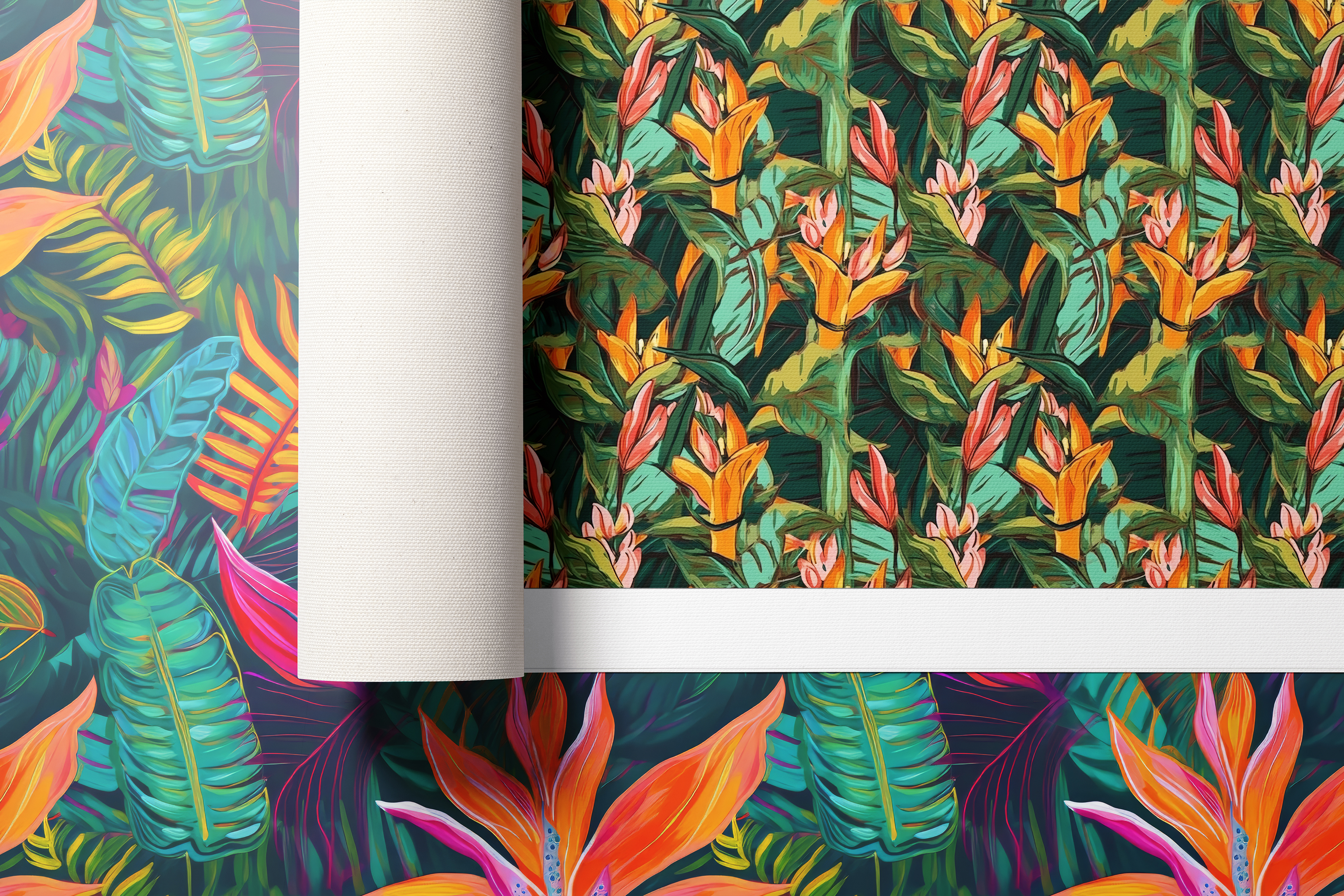 Tropical Paradise: A set of 6 lush tropical seamless patterns featuring banana leaves, bird of paradise, and exotic florals in rich greens and warm botanical tones. - 4