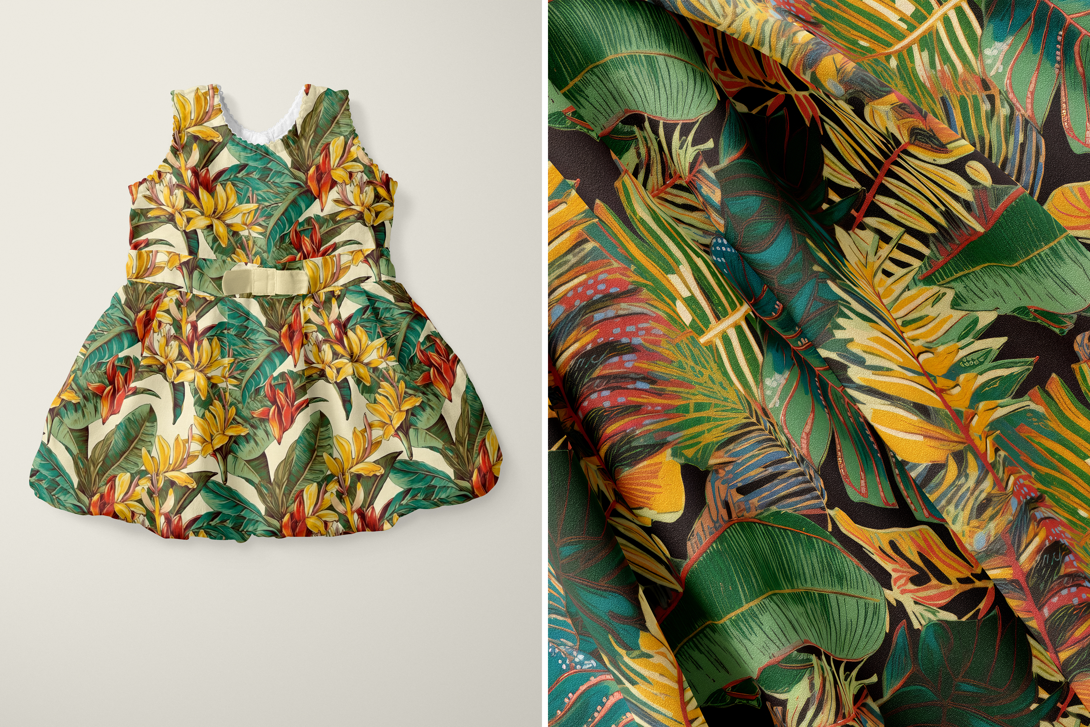 Tropical Paradise: A set of 6 lush tropical seamless patterns featuring banana leaves, bird of paradise, and exotic florals in rich greens and warm botanical tones. - 8