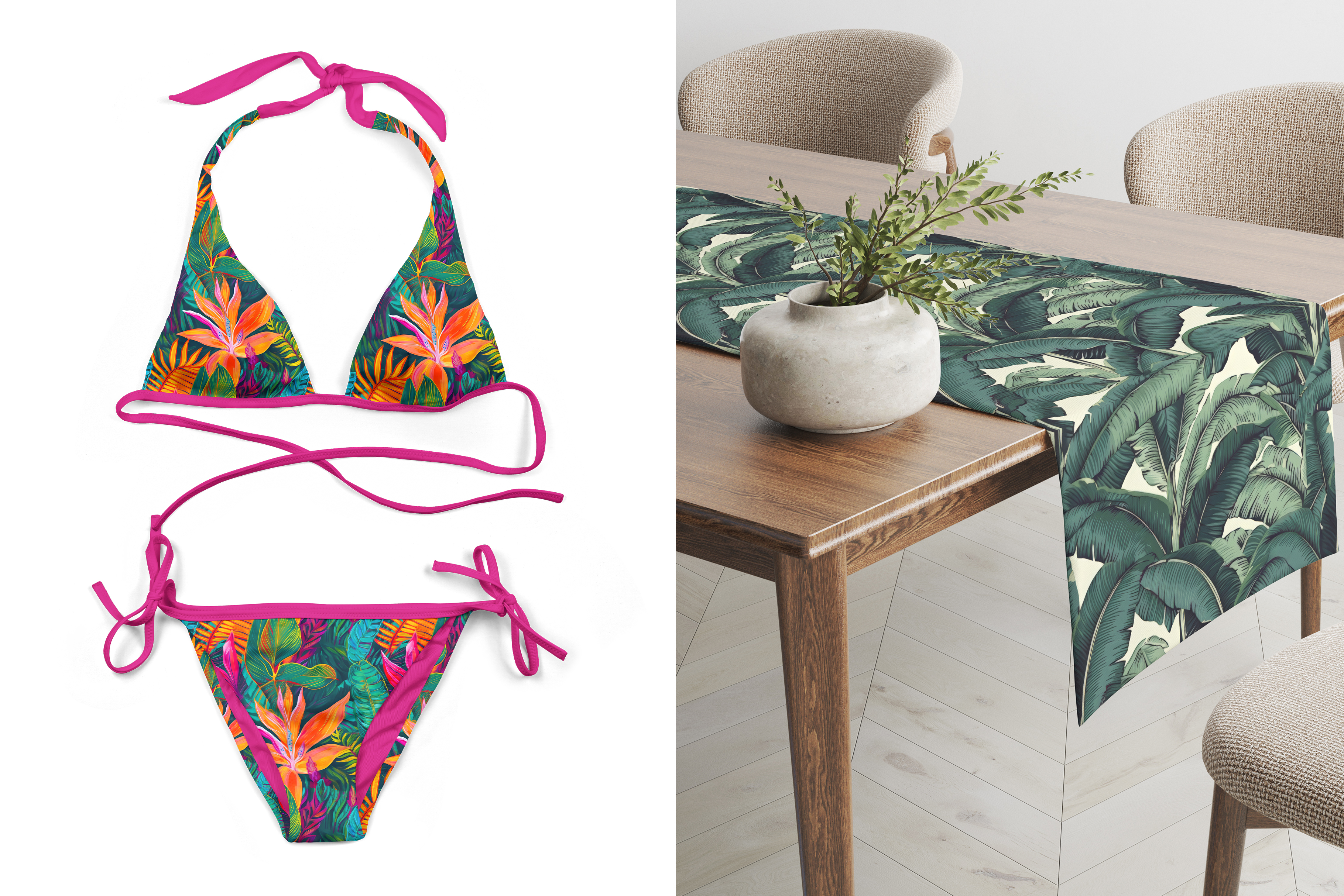 Tropical Paradise: A set of 6 lush tropical seamless patterns featuring banana leaves, bird of paradise, and exotic florals in rich greens and warm botanical tones. - 9