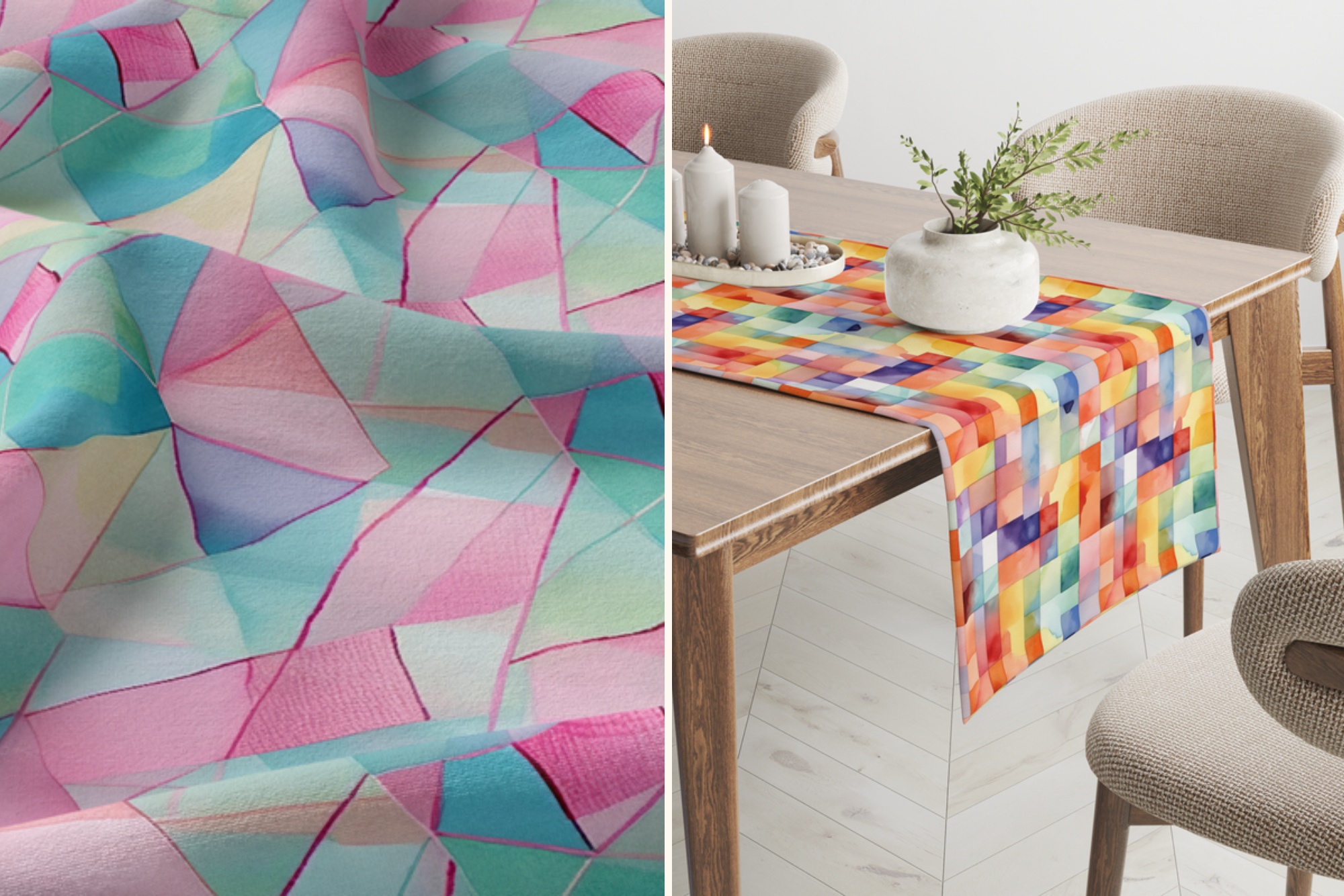 Geometric Mosaic: A set of 7 colorful geometric seamless patterns built from painterly mosaic blocks and angular shapes in vibrant jewel tones and soft pastels. - 12