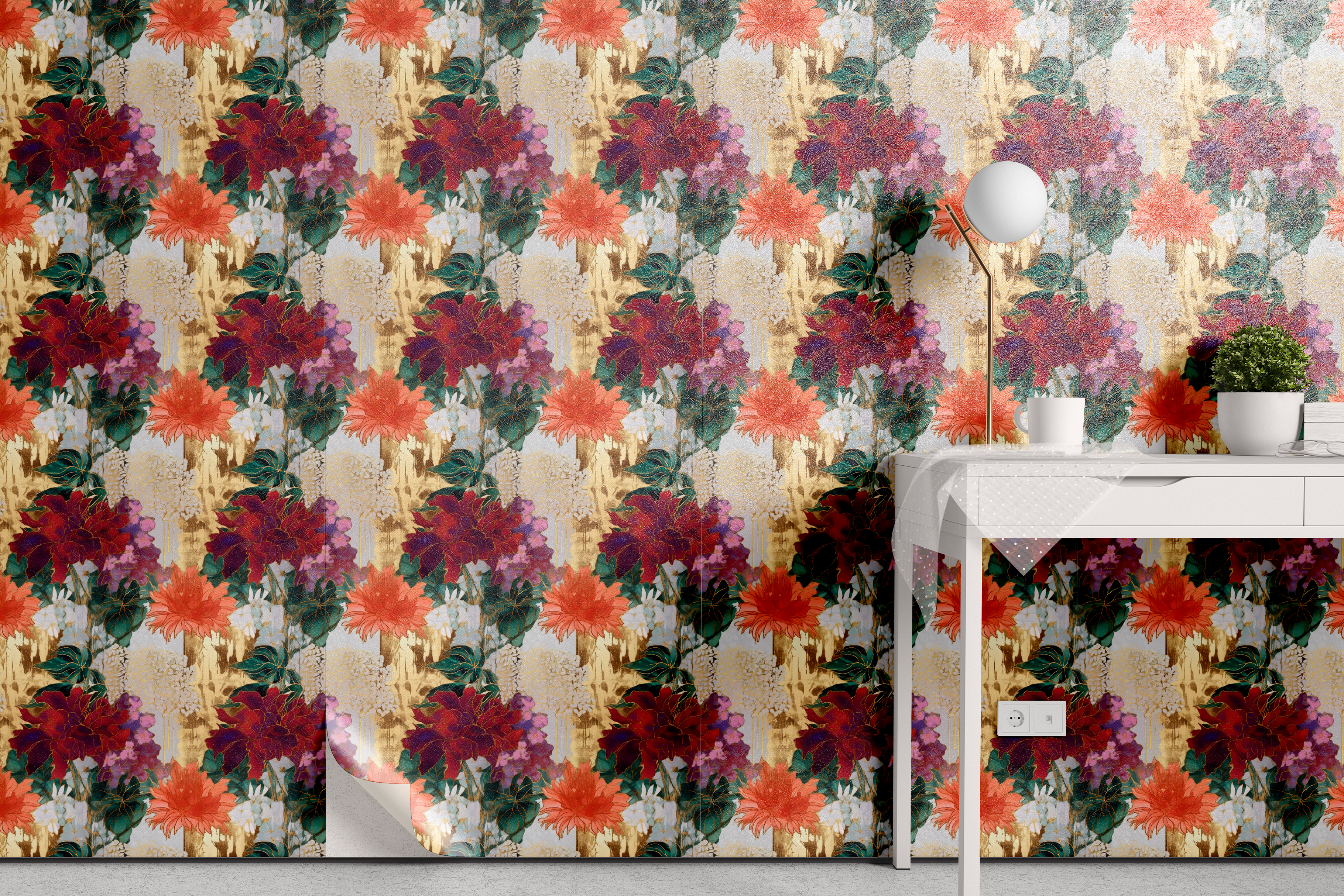 Floral Collage Set: A maximalist collection of 10 seamless floral collage patterns in moody jewel tones with gilded gold accents. - 12
