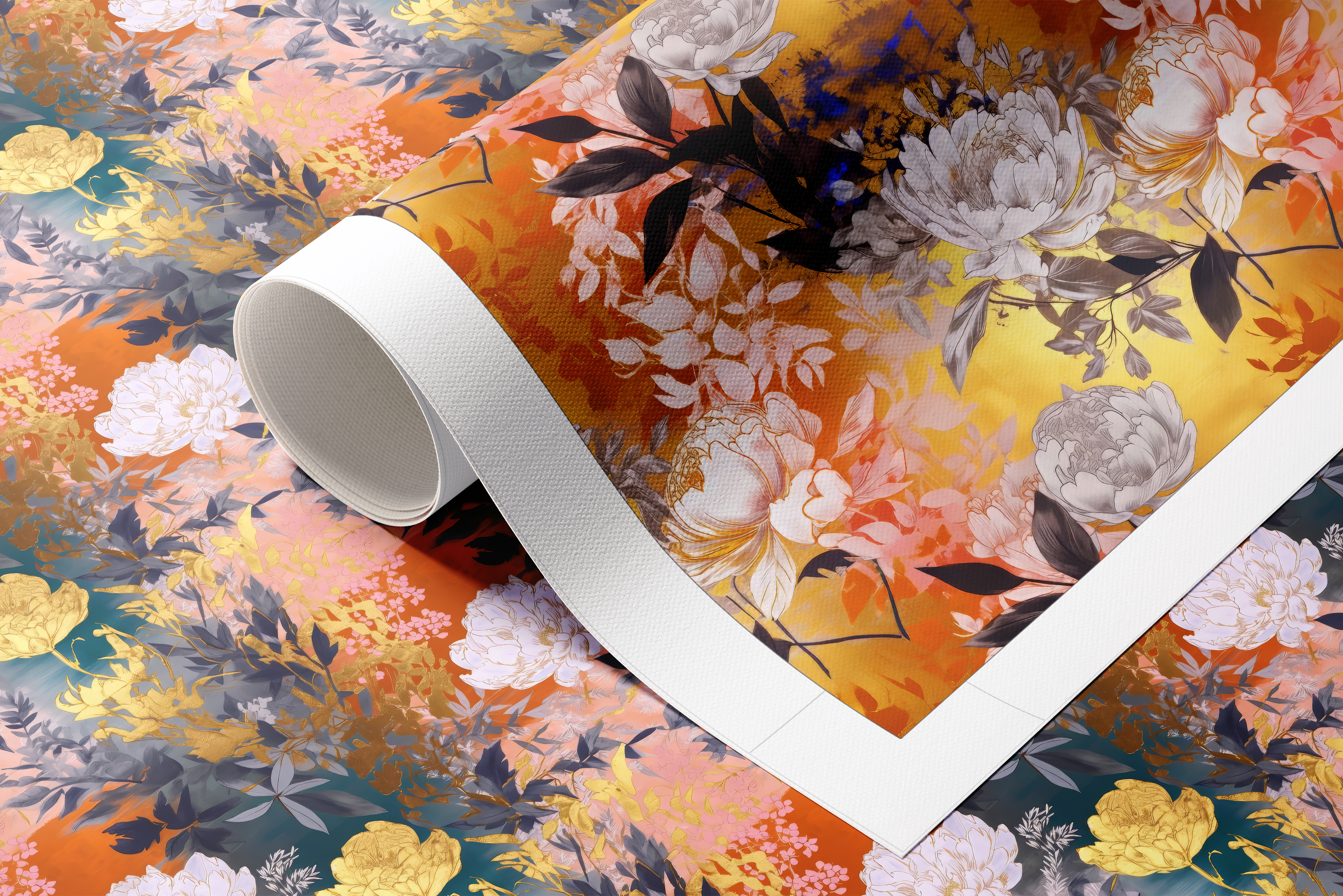 Floral Collage Set: A maximalist collection of 10 seamless floral collage patterns in moody jewel tones with gilded gold accents. - 14