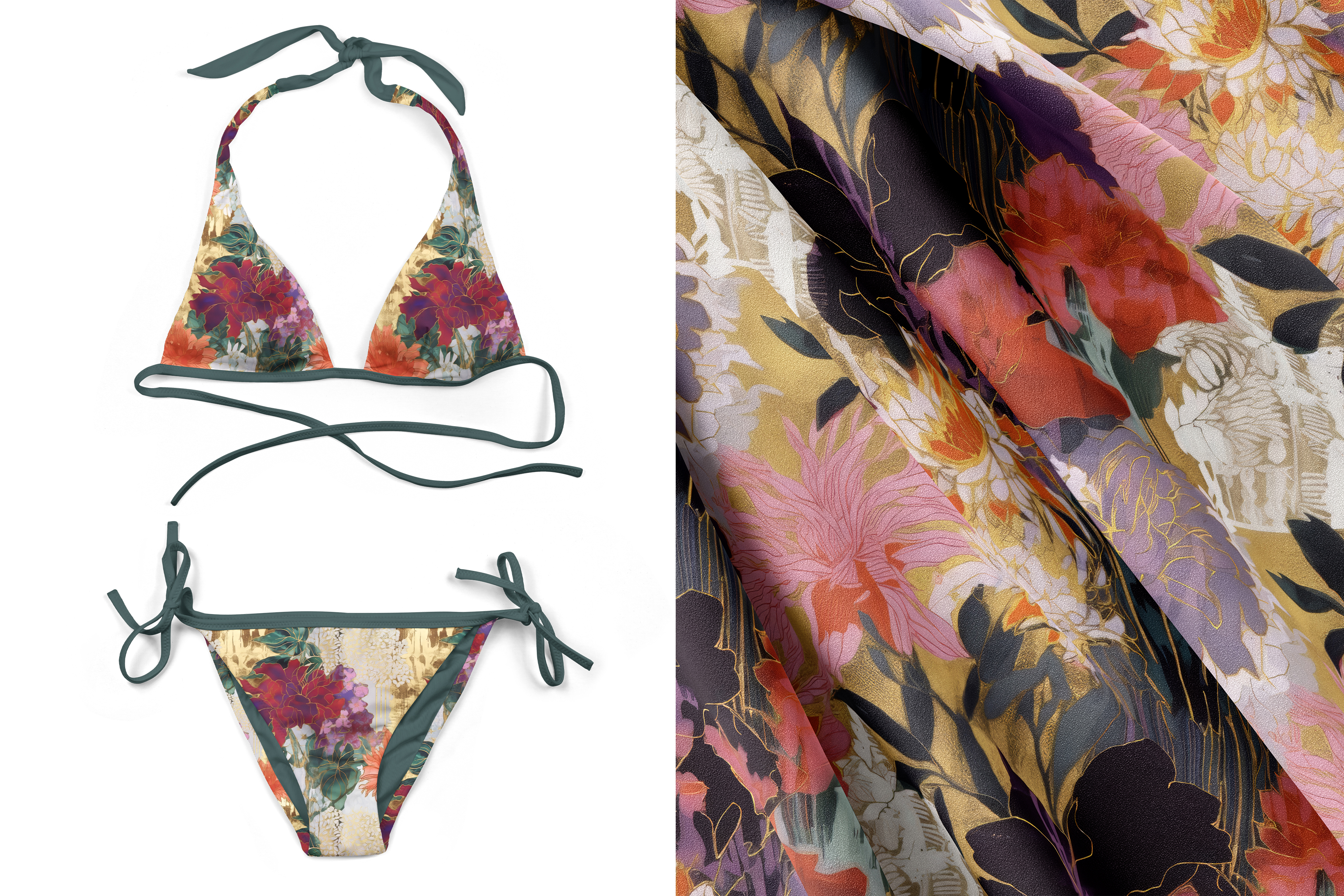 Floral Collage Set: A maximalist collection of 10 seamless floral collage patterns in moody jewel tones with gilded gold accents. - 15