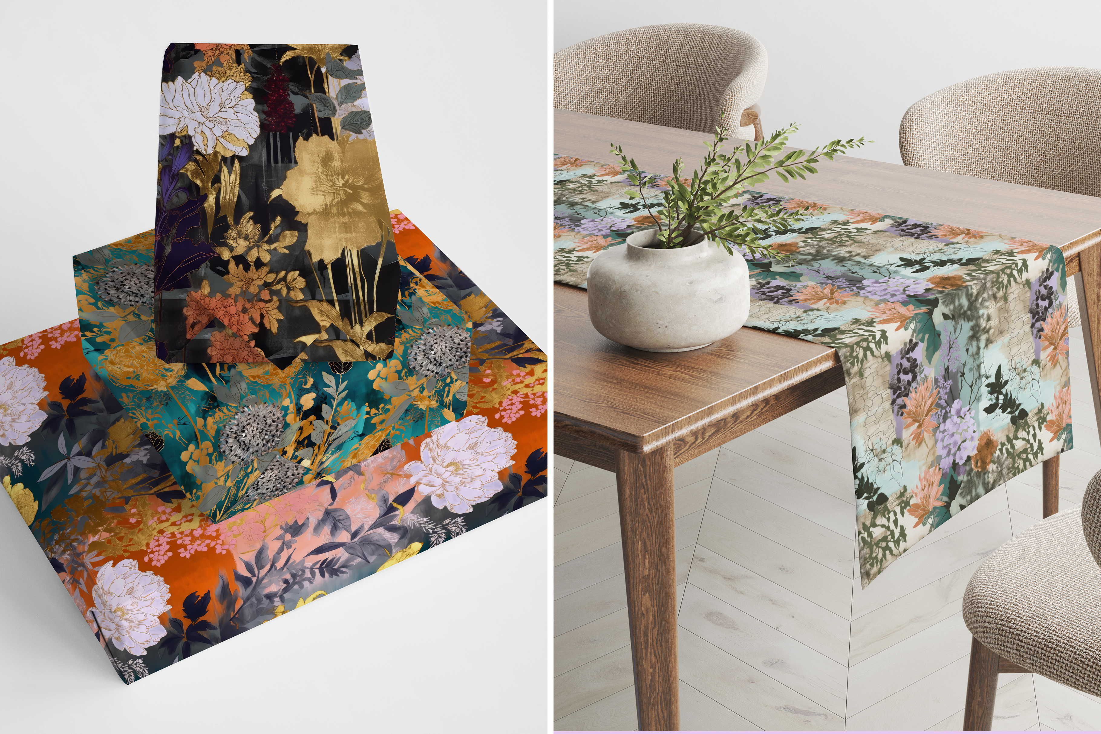 Floral Collage Set: A maximalist collection of 10 seamless floral collage patterns in moody jewel tones with gilded gold accents. - 16
