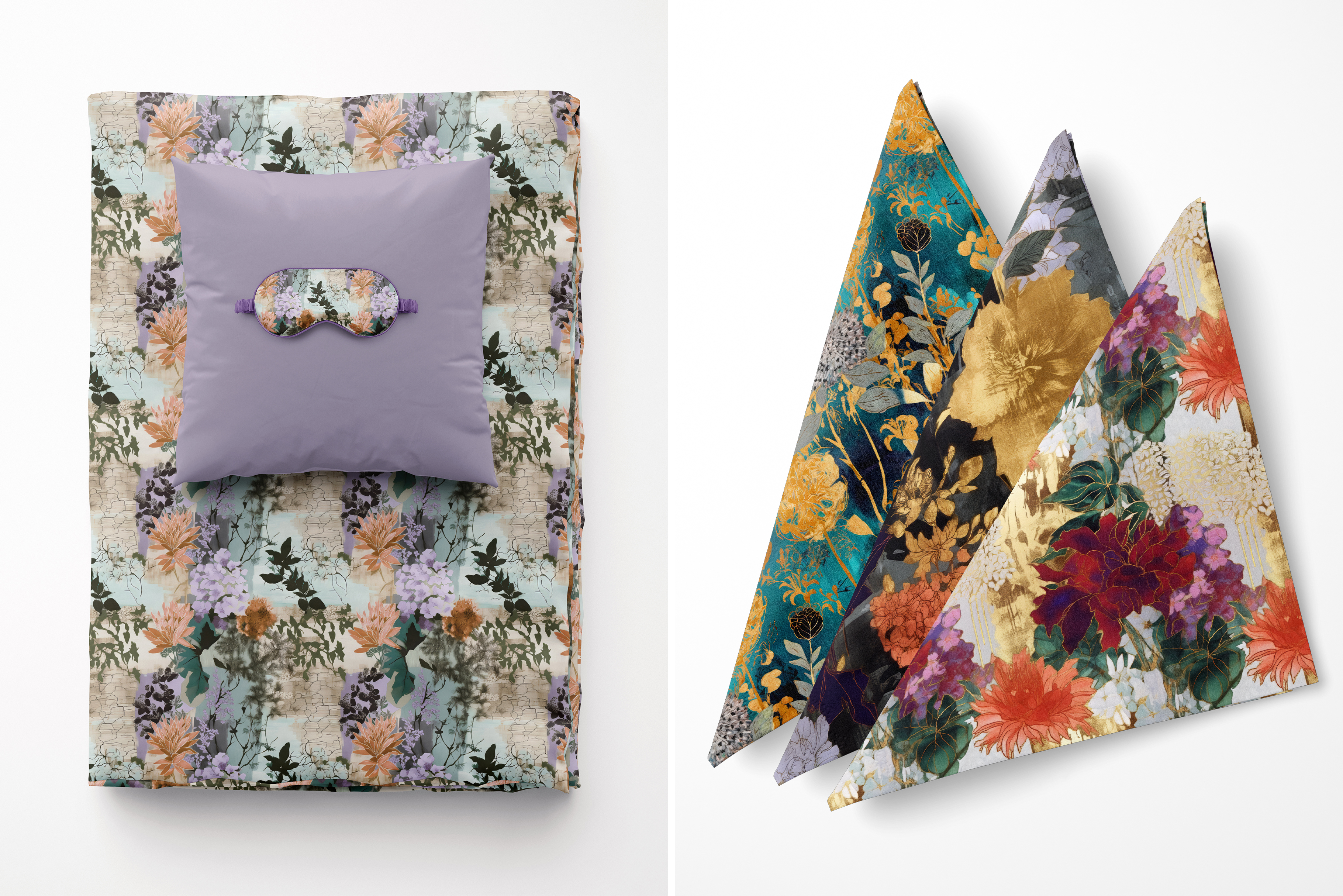 Floral Collage Set: A maximalist collection of 10 seamless floral collage patterns in moody jewel tones with gilded gold accents. - 19