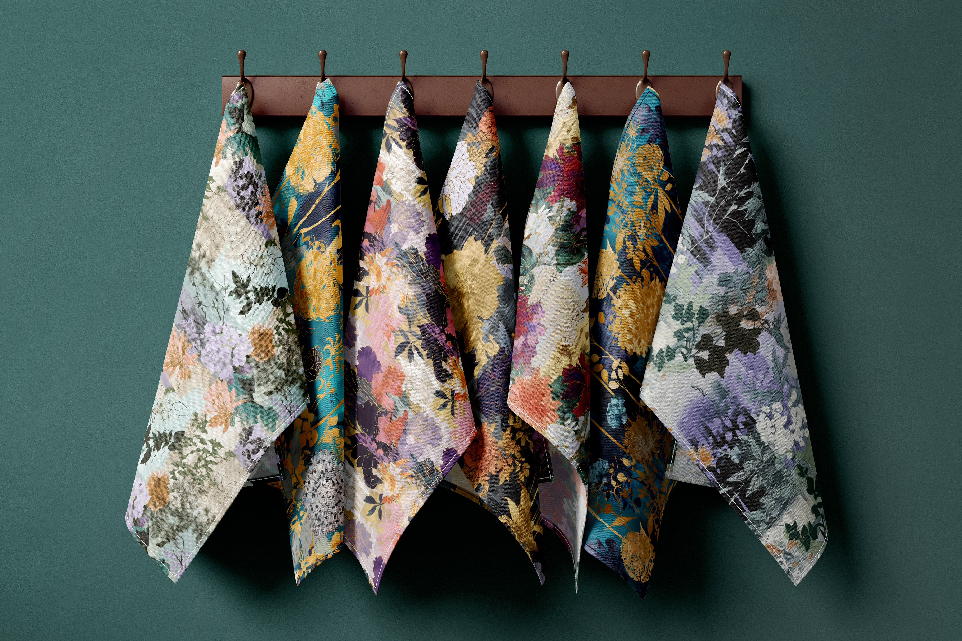 Floral Collage Set: A maximalist collection of 10 seamless floral collage patterns in moody jewel tones with gilded gold accents. - 6