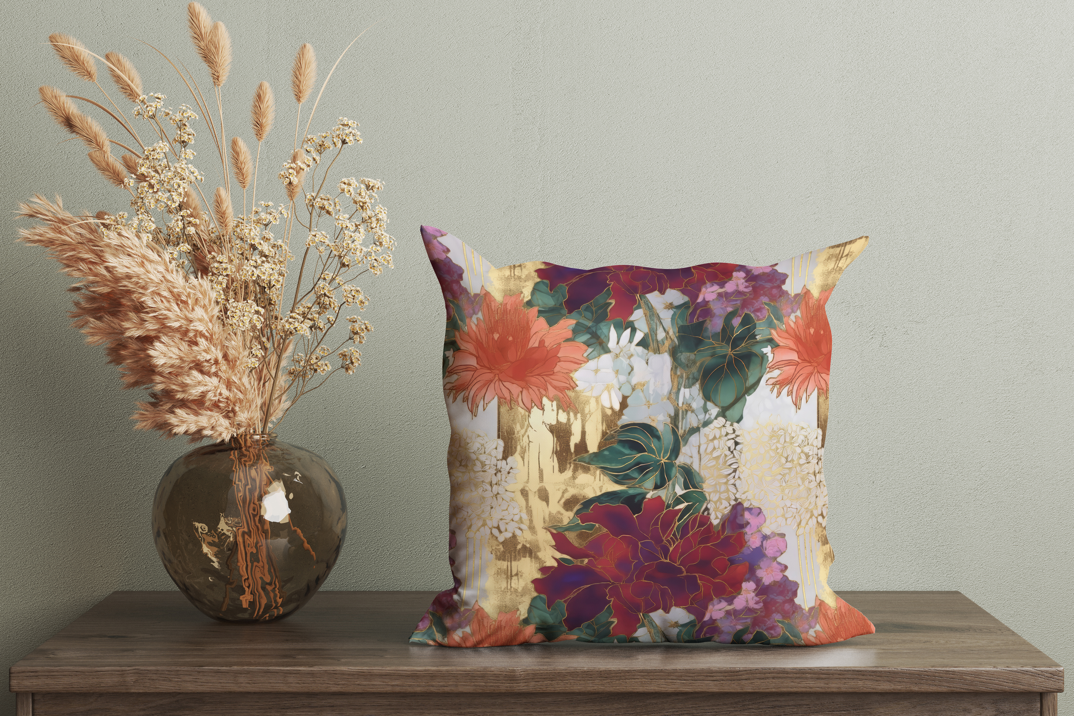 Floral Collage Set: A maximalist collection of 10 seamless floral collage patterns in moody jewel tones with gilded gold accents. - 7