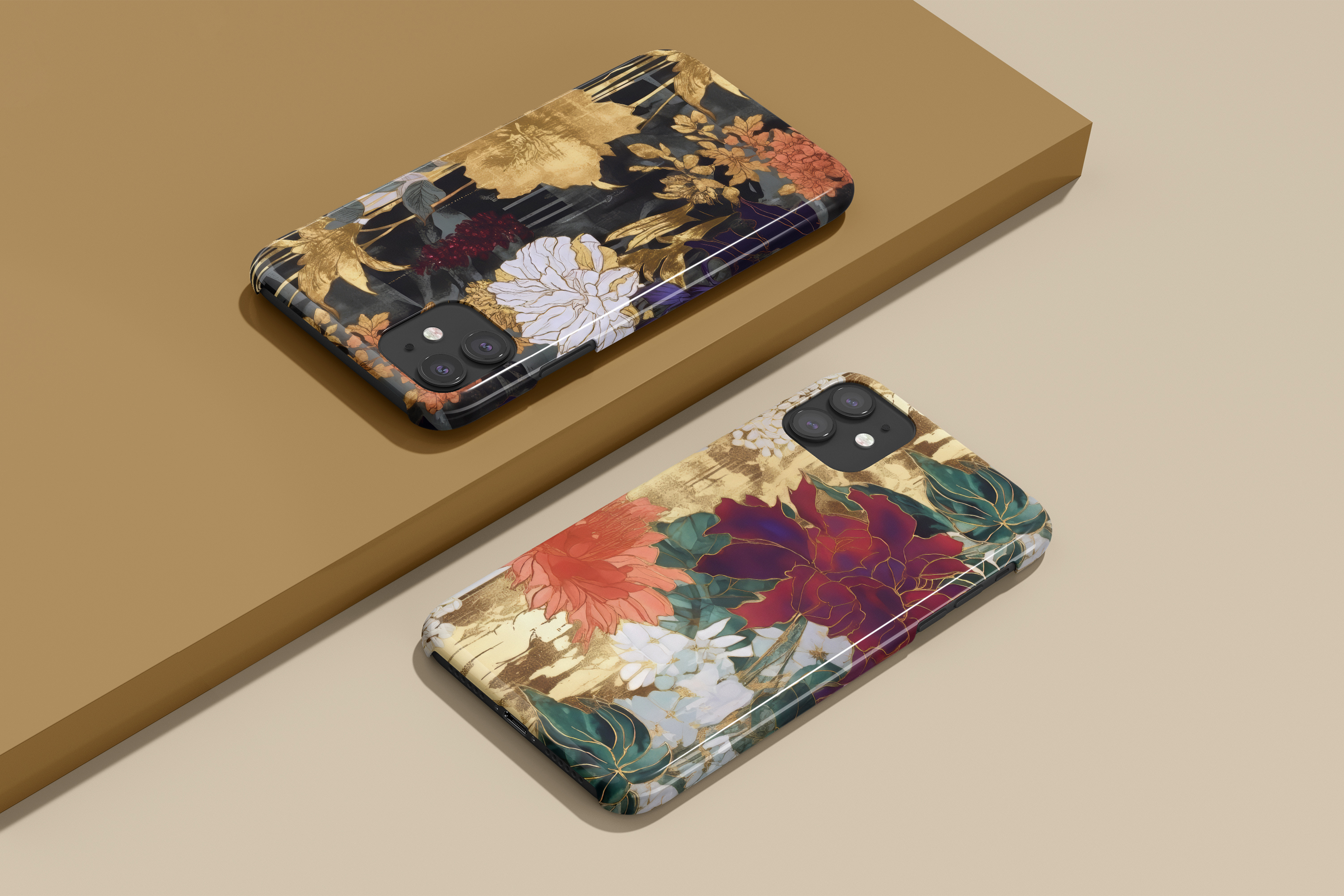 Floral Collage Set: A maximalist collection of 10 seamless floral collage patterns in moody jewel tones with gilded gold accents. - 10