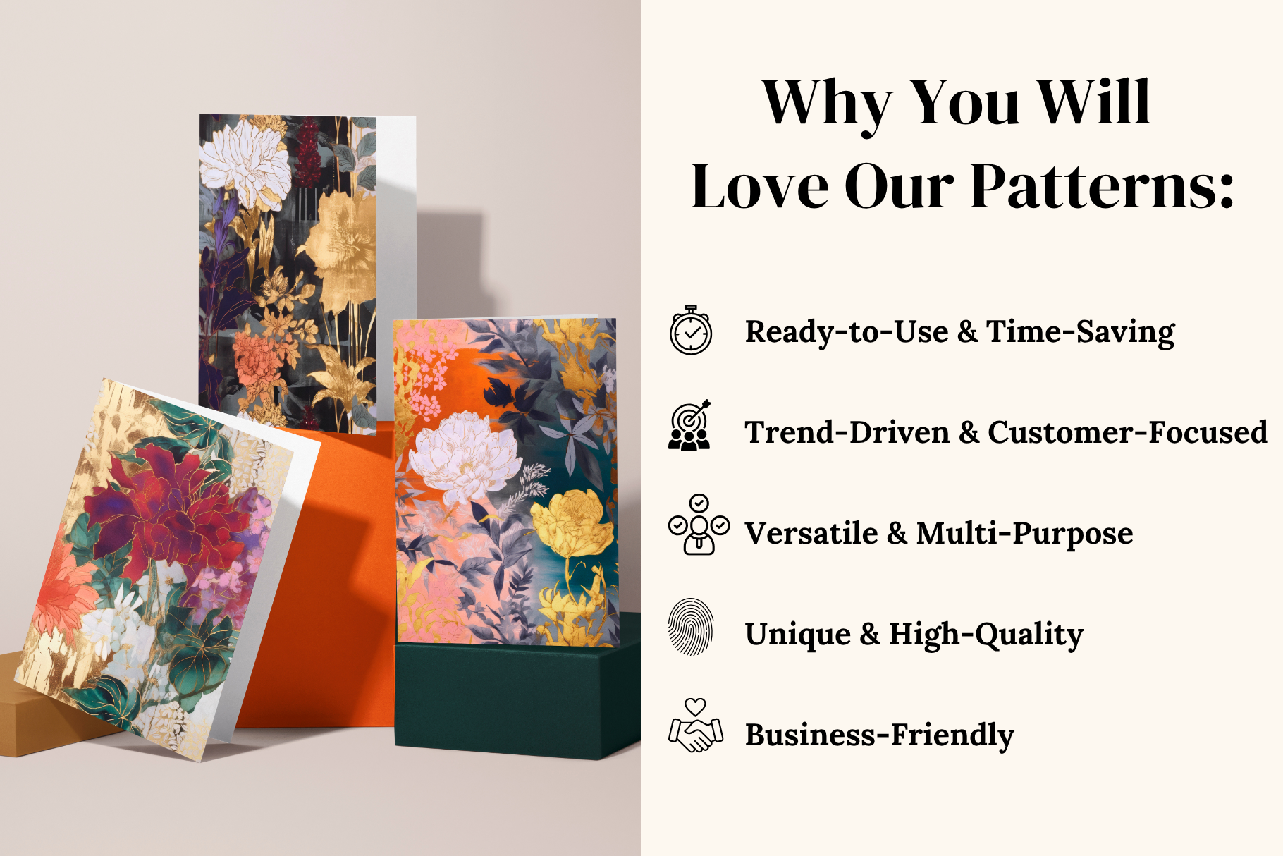 Floral Collage Set: A maximalist collection of 10 seamless floral collage patterns in moody jewel tones with gilded gold accents. - 4