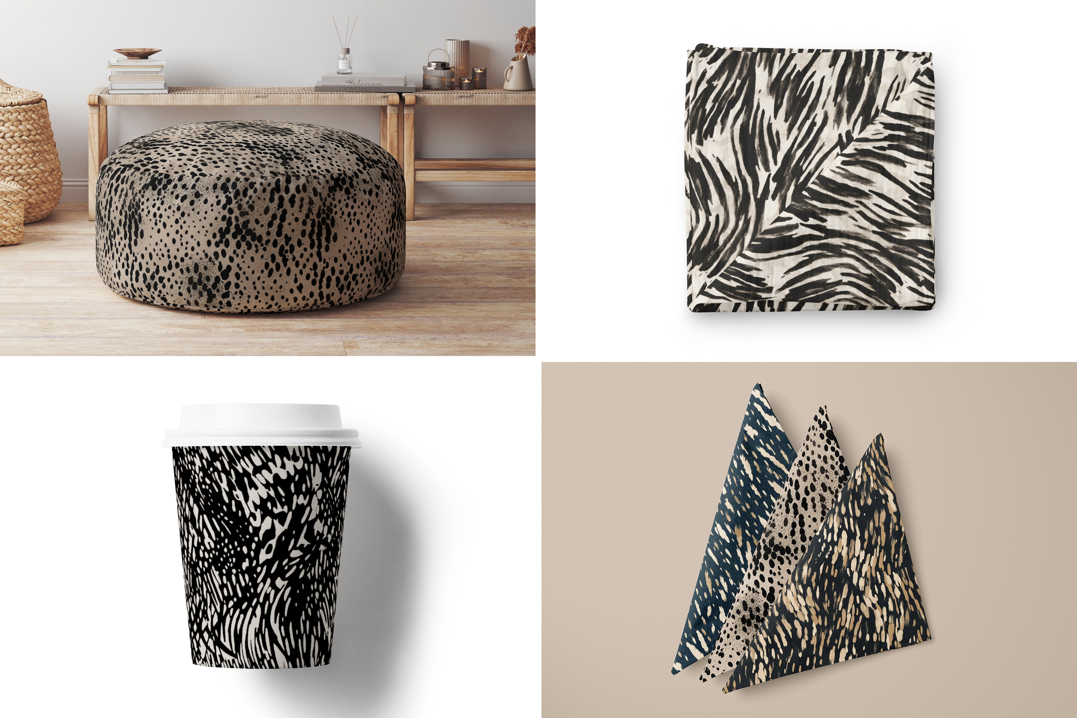 Animal Abstract Set - part 2: A neutral, modern collection of 16 abstract animal print seamless patterns: leopard, cheetah, cowhide, zebra, snake skin, and more, in a timeless palette of cre - 17