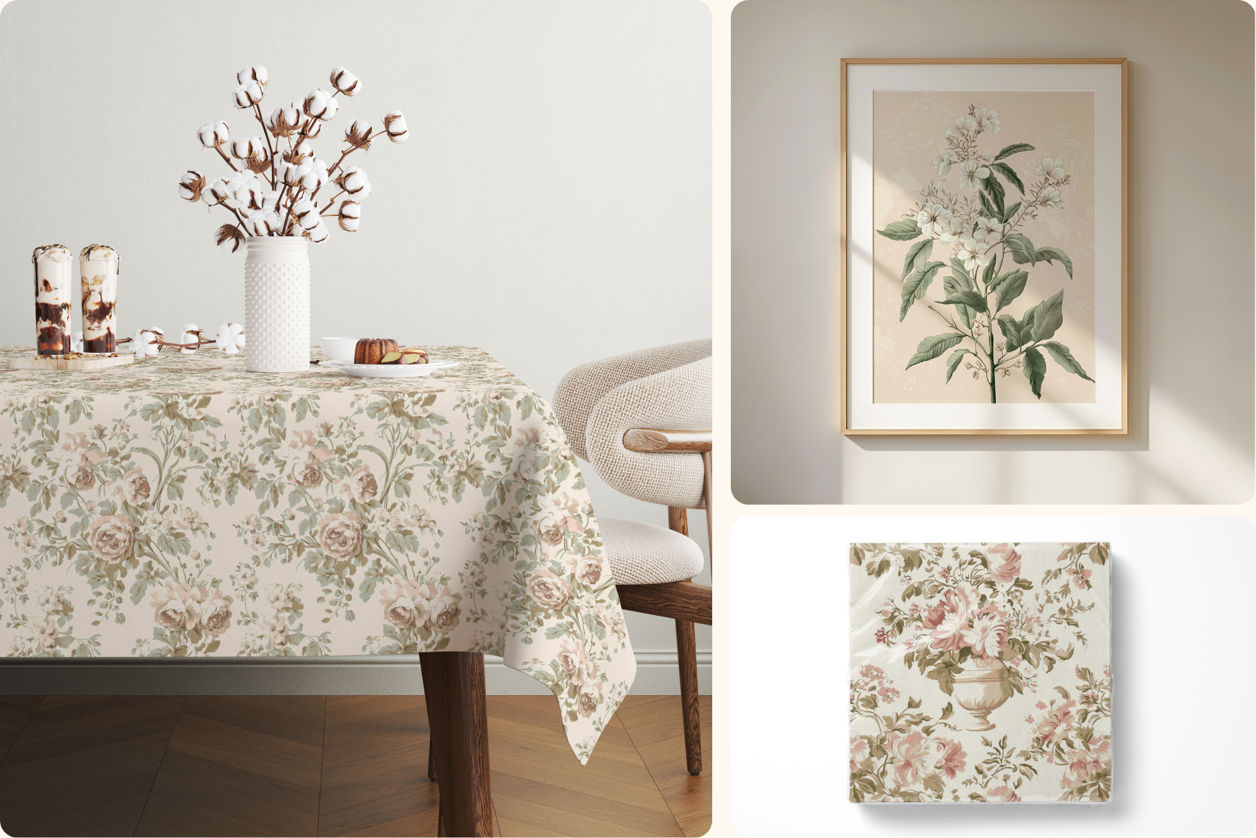 Elegant Beige Botanical Set: A soft, neutral collection of 6 elegant beige botanical seamless patterns in a vintage, antique-inspired style. - 13