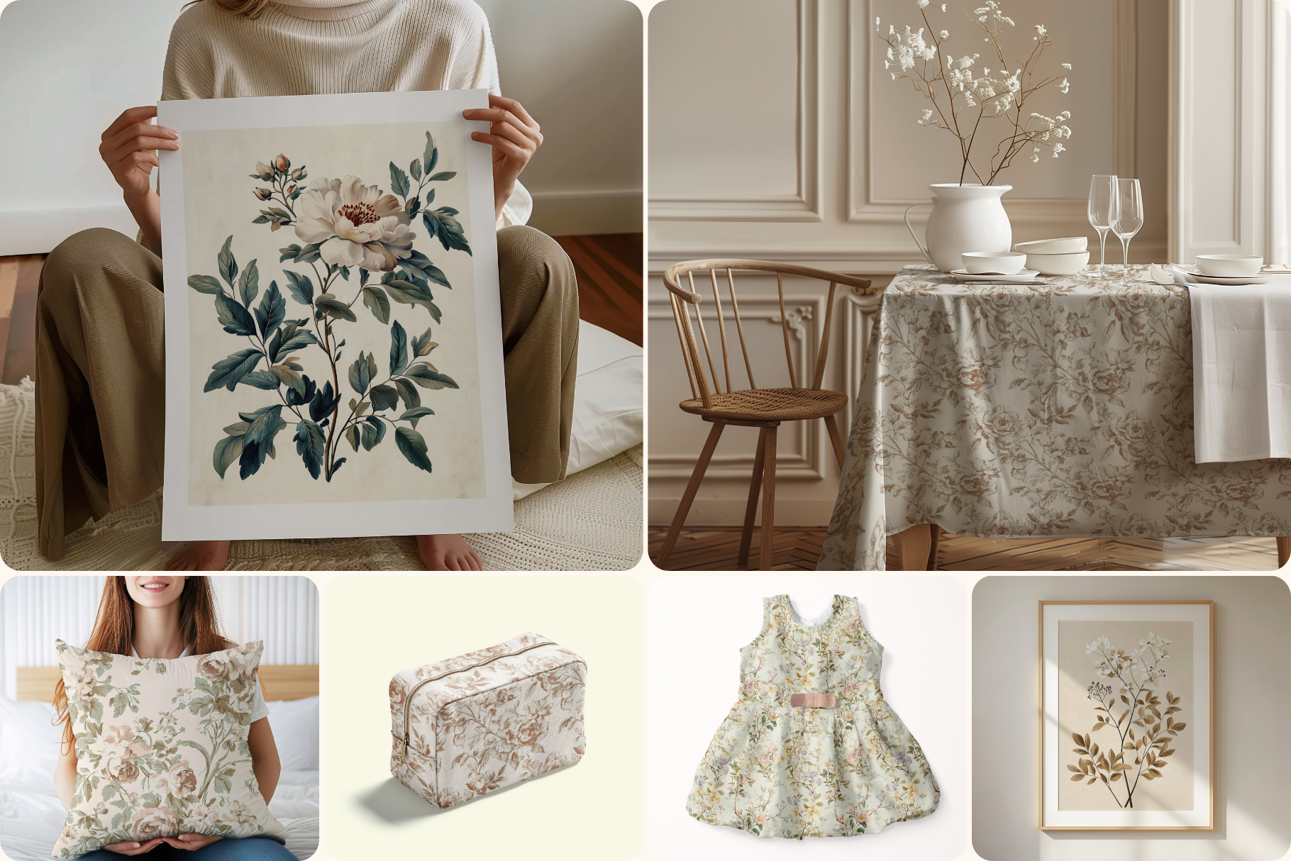 Elegant Beige Botanical Set: A soft, neutral collection of 6 elegant beige botanical seamless patterns in a vintage, antique-inspired style. - 8