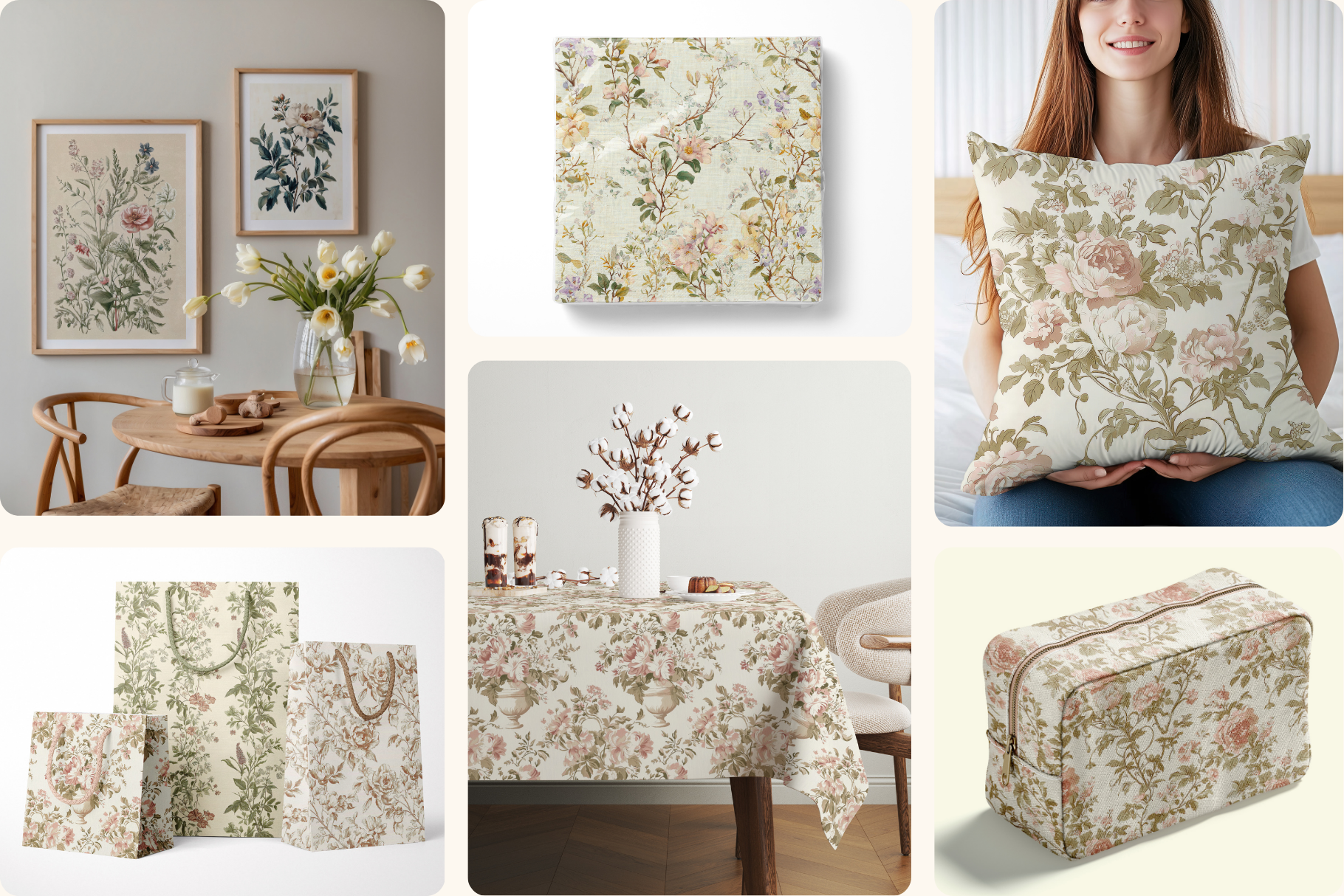 Elegant Beige Botanical Set: A soft, neutral collection of 6 elegant beige botanical seamless patterns in a vintage, antique-inspired style. - 9