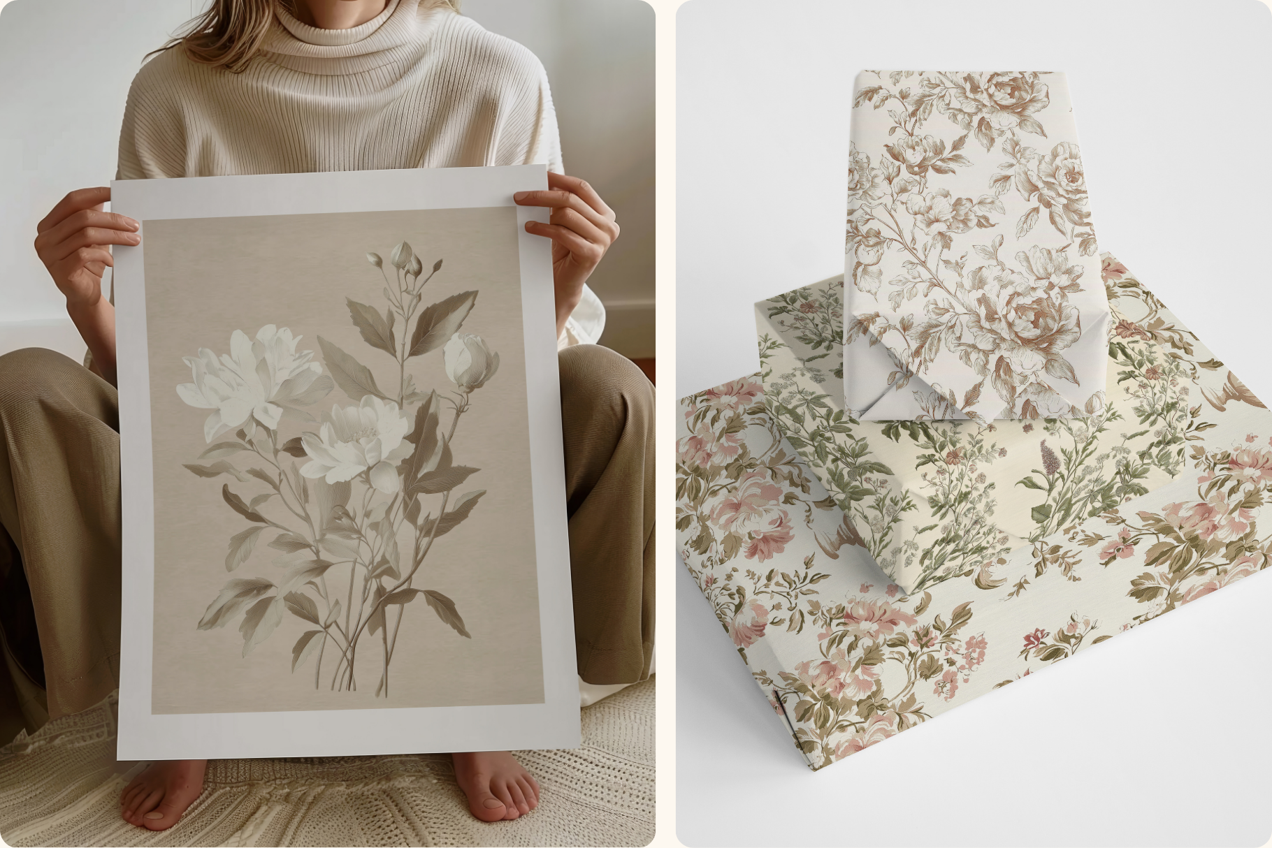 Elegant Beige Botanical Set: A soft, neutral collection of 6 elegant beige botanical seamless patterns in a vintage, antique-inspired style. - 11