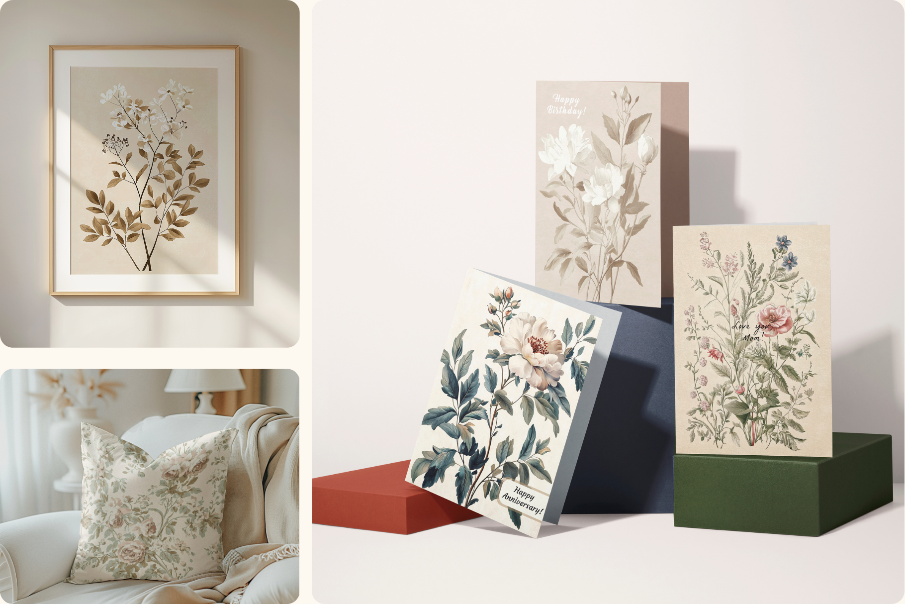 Elegant Beige Botanical Set: A soft, neutral collection of 6 elegant beige botanical seamless patterns in a vintage, antique-inspired style. - 12