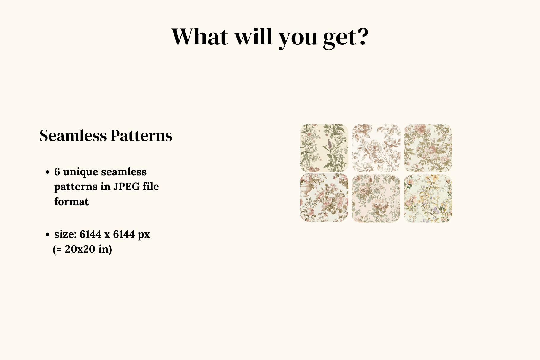 Elegant Beige Botanical Set: A soft, neutral collection of 6 elegant beige botanical seamless patterns in a vintage, antique-inspired style. - 2