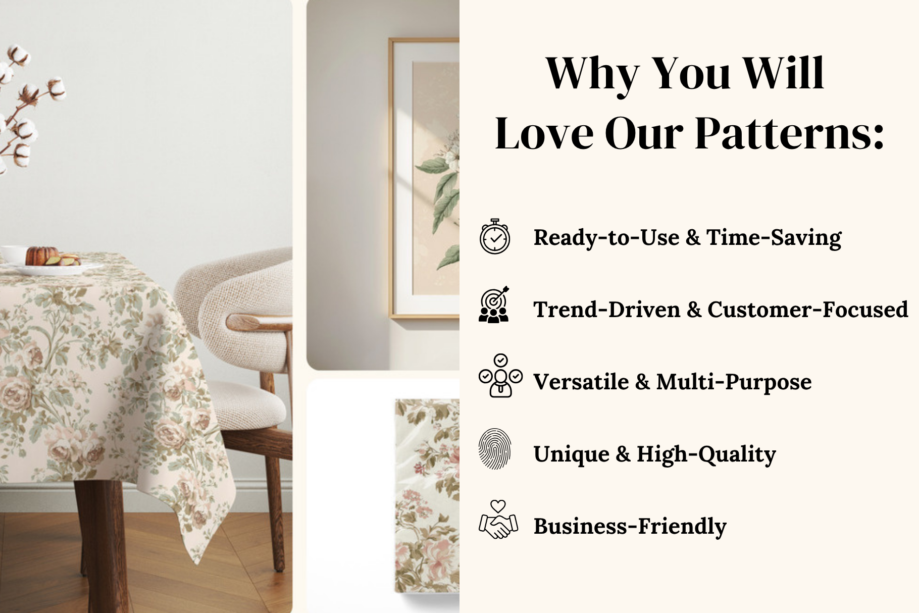 Elegant Beige Botanical Set: A soft, neutral collection of 6 elegant beige botanical seamless patterns in a vintage, antique-inspired style. - 4