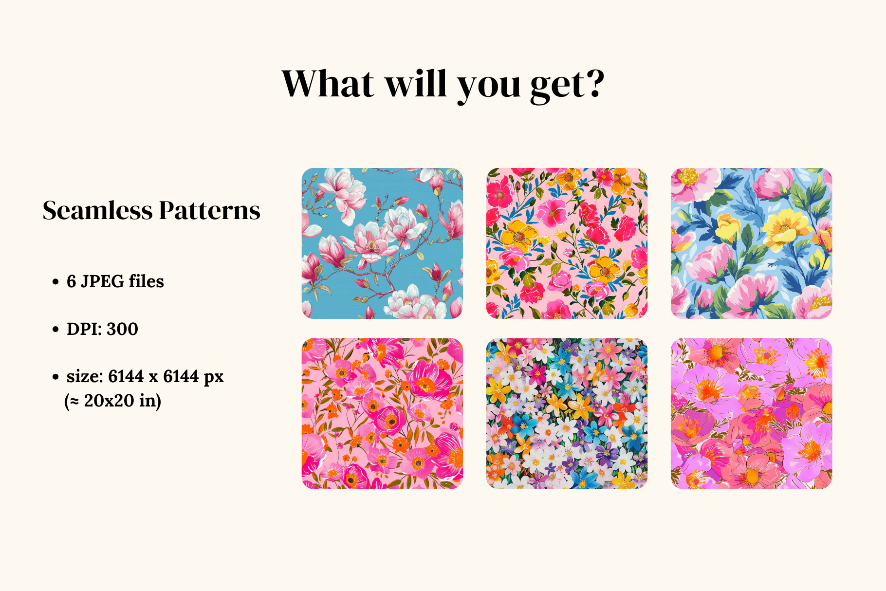 Flowers In Bloom Set: A curated collection of 6 original flowers in bloom set seamless patterns. - 2