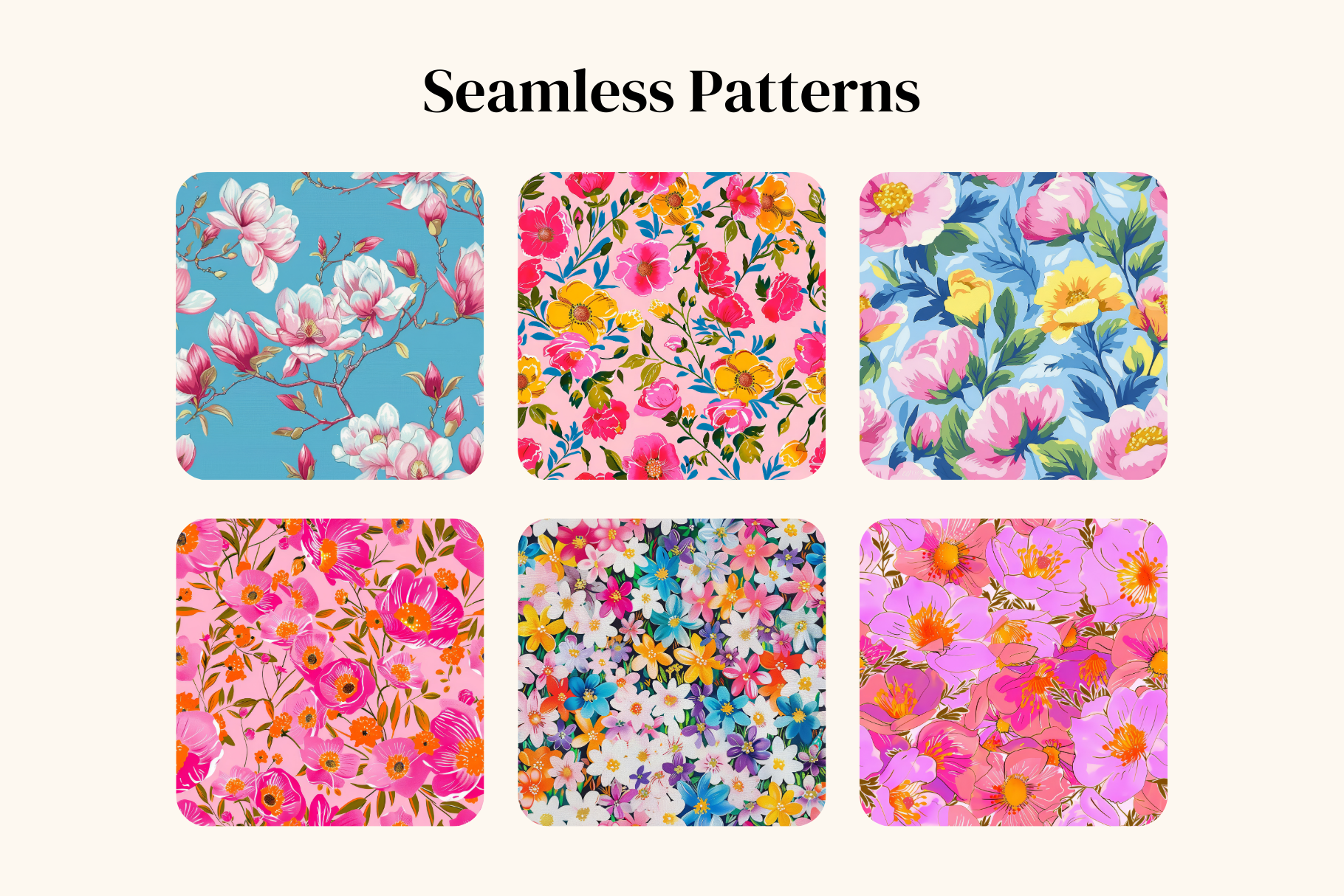 Flowers In Bloom Set: A curated collection of 6 original flowers in bloom set seamless patterns. - 5