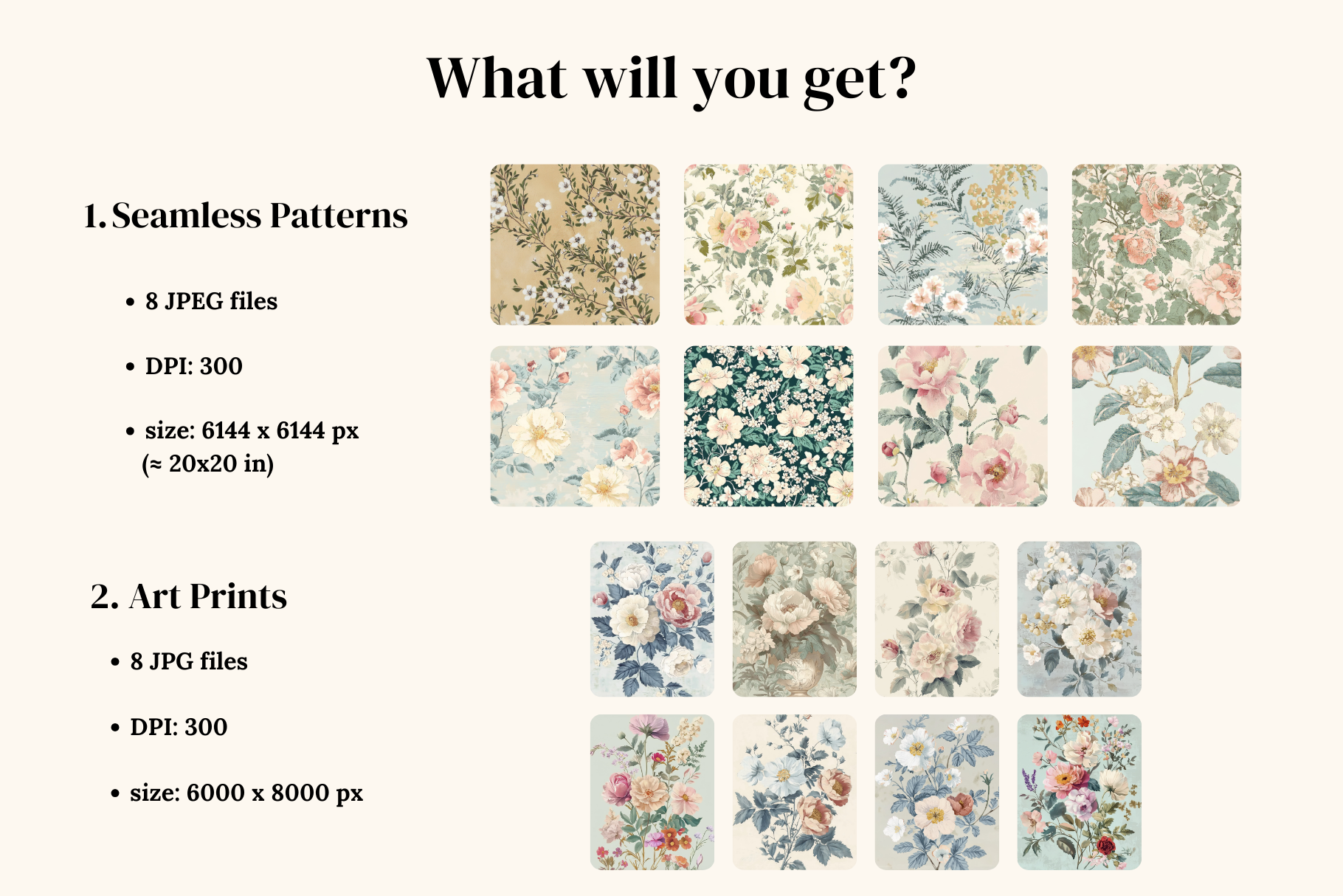 French Antique Patterns & Prints: A curated collection of 8 original french antique patterns & prints seamless patterns. - 5