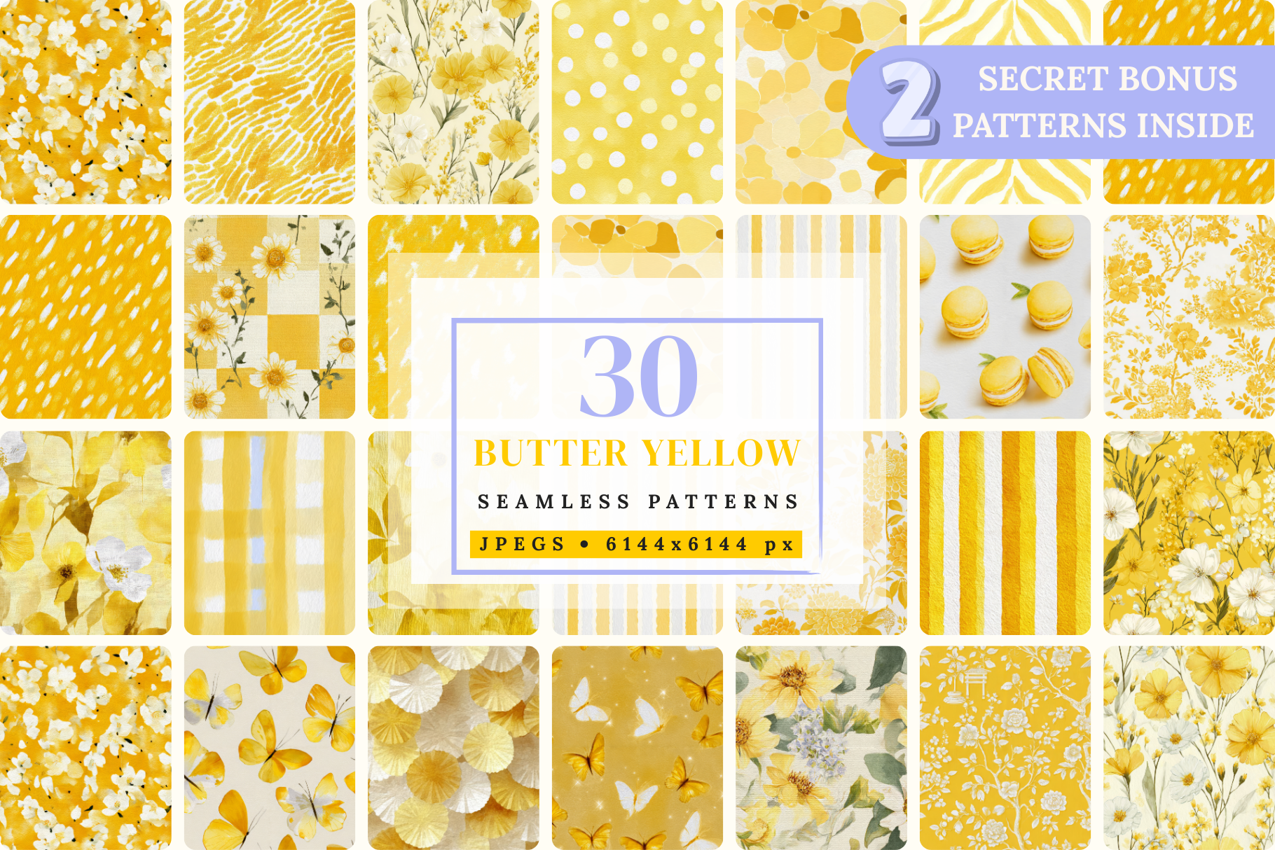 Butter Yellow Patterns: A curated collection of 30 original butter yellow patterns seamless patterns. - image 1
