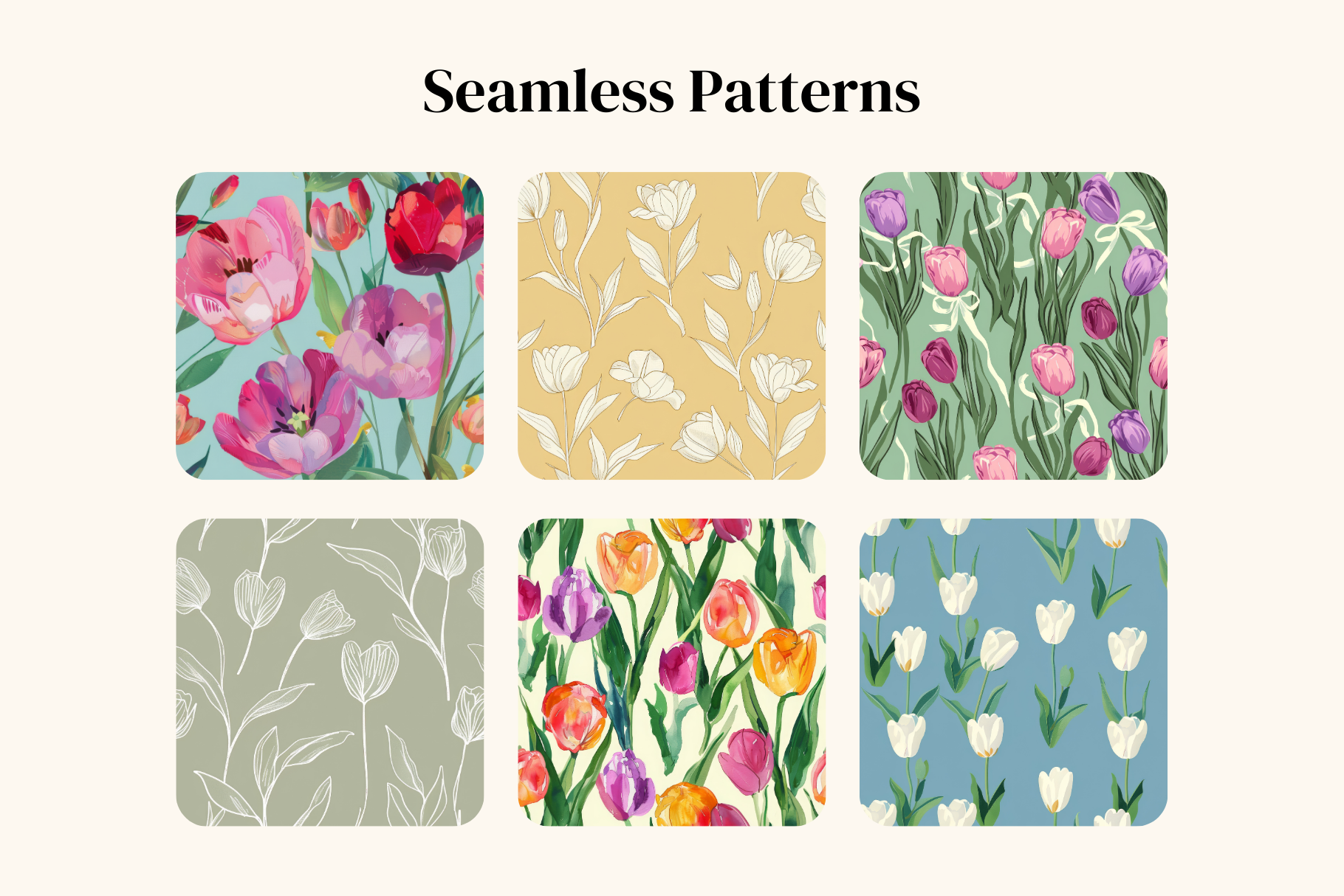 Tulips Set: A curated collection of 6 original tulips set seamless patterns. - 5