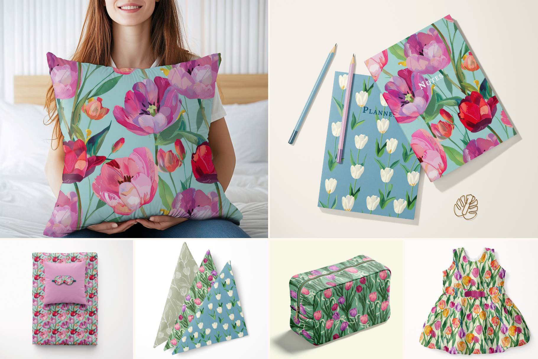 Tulips Set: A curated collection of 6 original tulips set seamless patterns. - 6