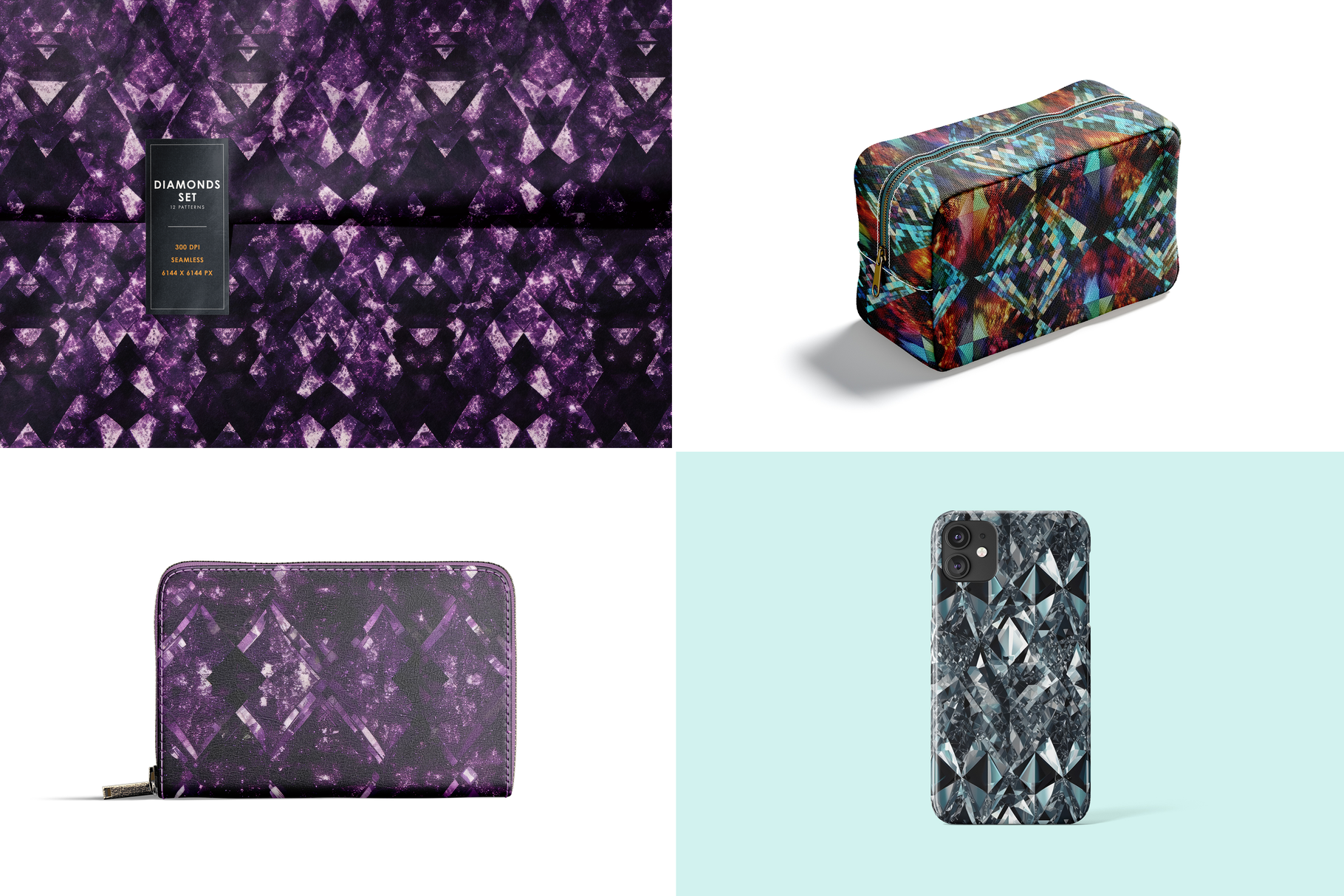 Diamonds Set: A curated collection of 12 original diamonds set seamless patterns. - 15