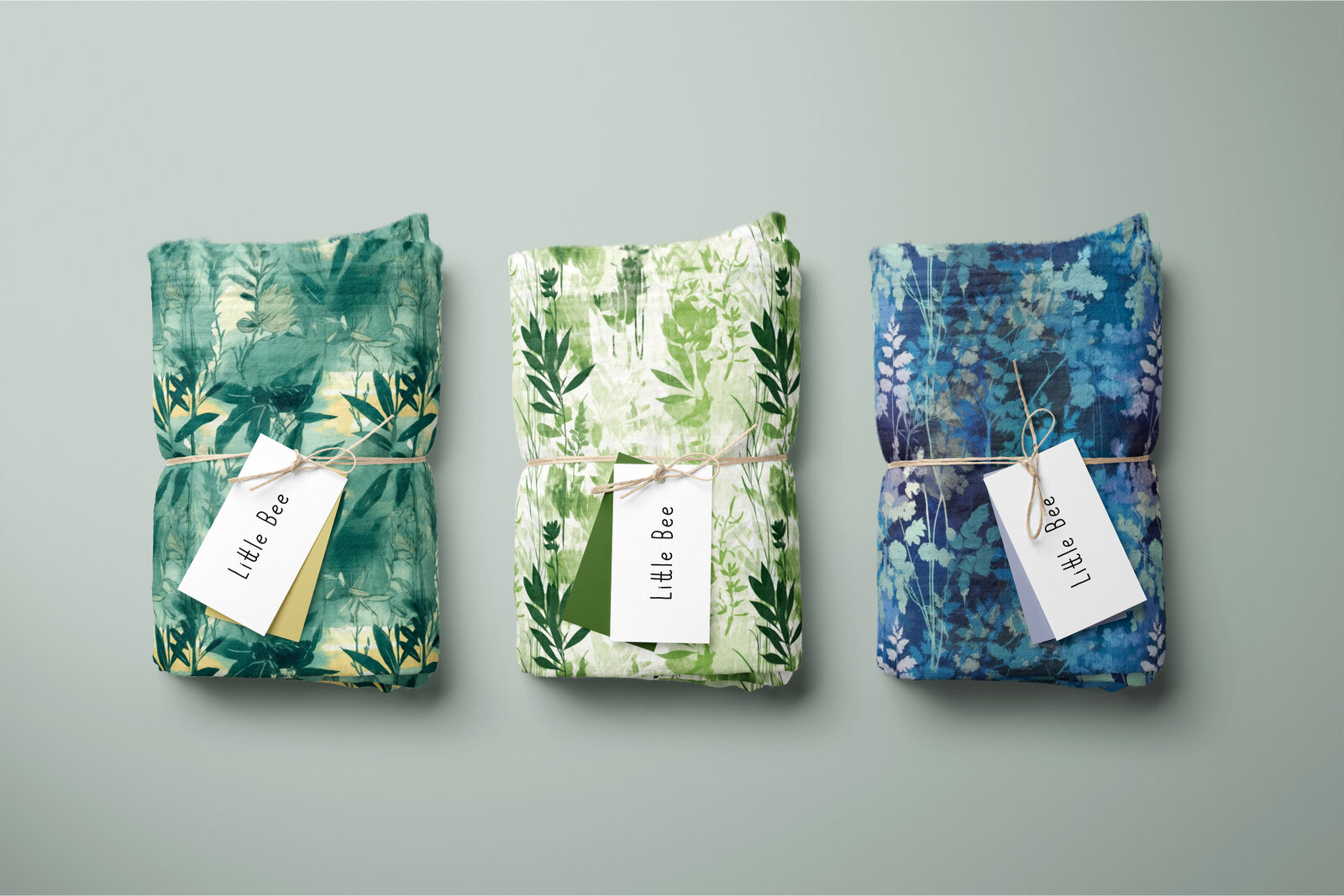 Botanical Monoprints - Blue & Green: A curated collection of 12 original botanical monoprints - blue & green seamless patterns. - 12