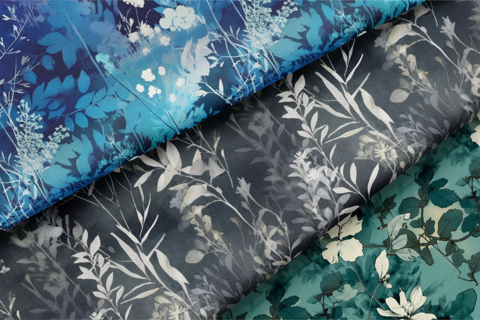 Botanical Monoprints - Blue & Green: A curated collection of 12 original botanical monoprints - blue & green seamless patterns. - 13