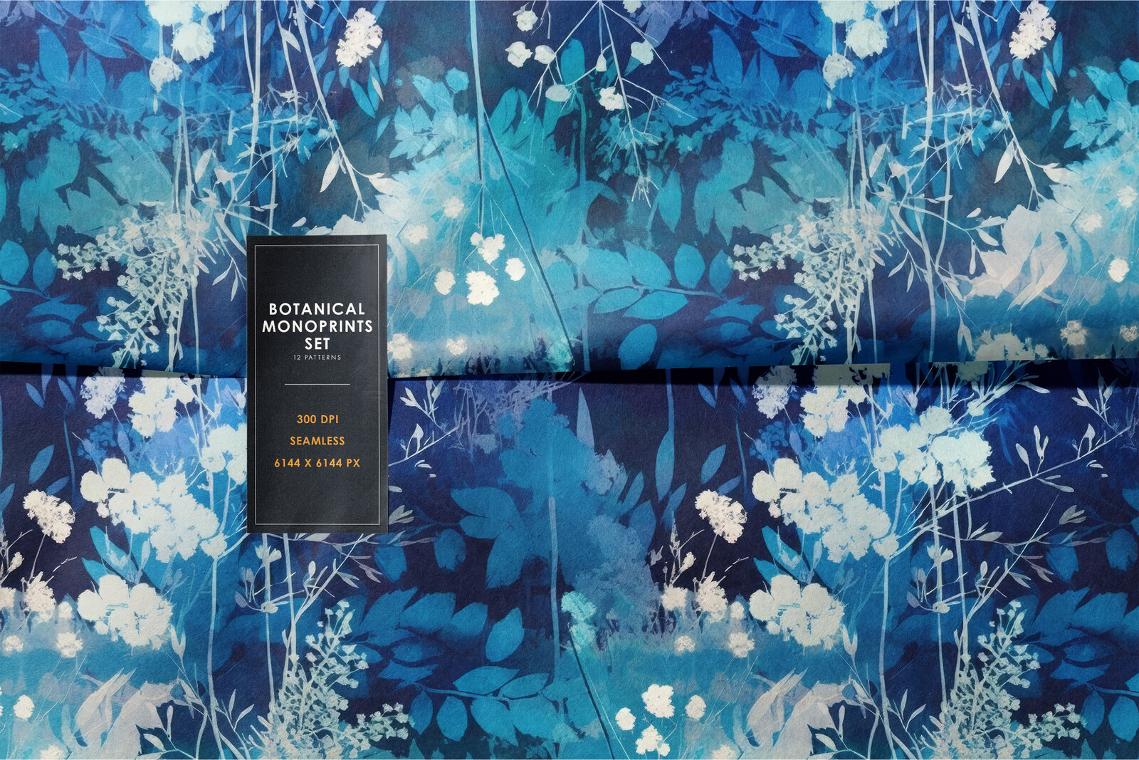 Botanical Monoprints - Blue & Green: A curated collection of 12 original botanical monoprints - blue & green seamless patterns. - 15
