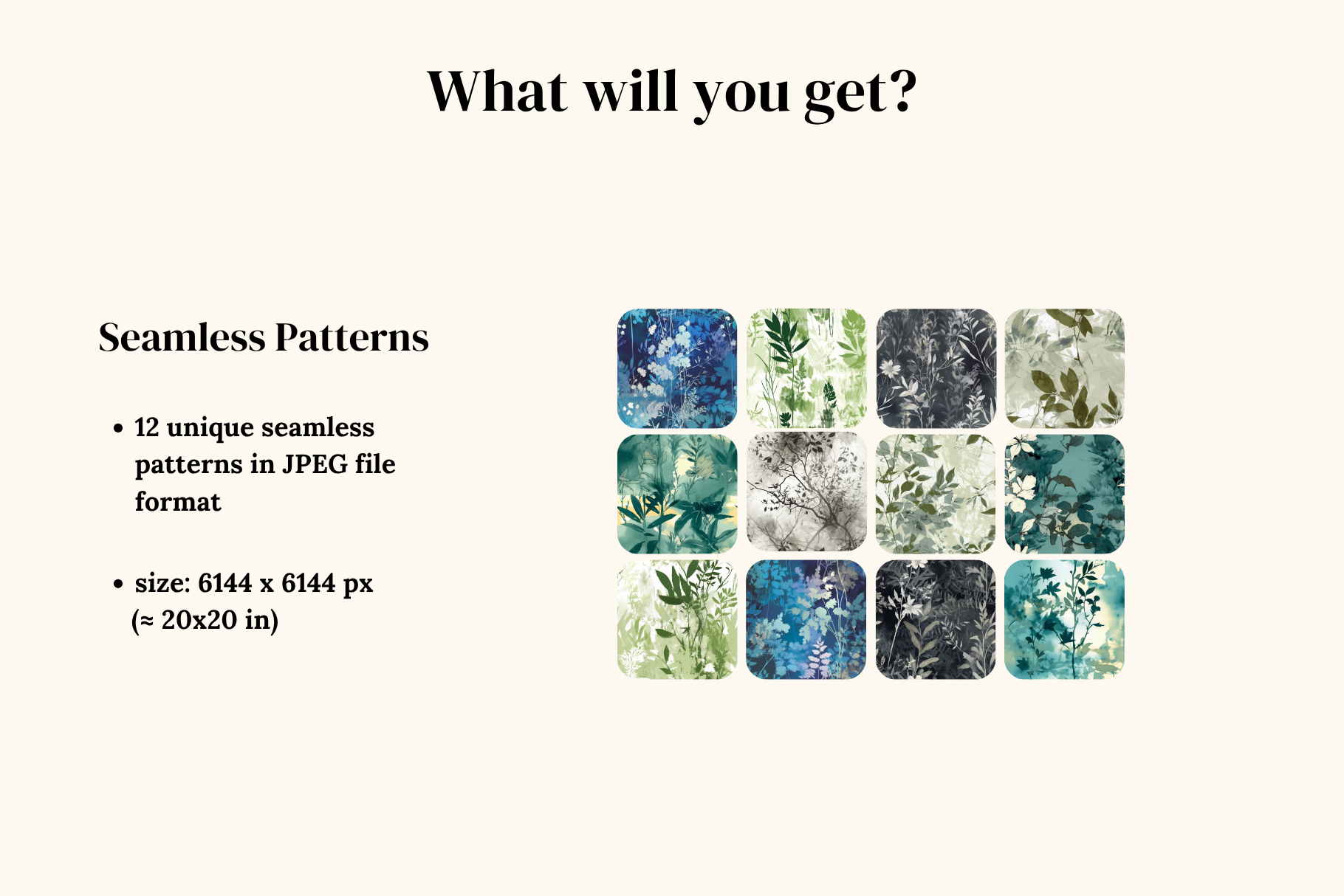 Botanical Monoprints - Blue & Green: A curated collection of 12 original botanical monoprints - blue & green seamless patterns. - 2