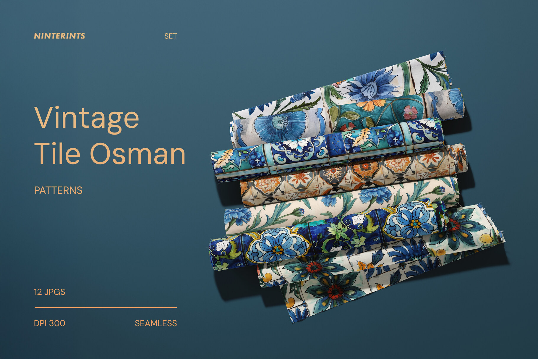 Vintage Tile Osman Set: A curated collection of 12 original vintage tile osman set seamless patterns. - 5