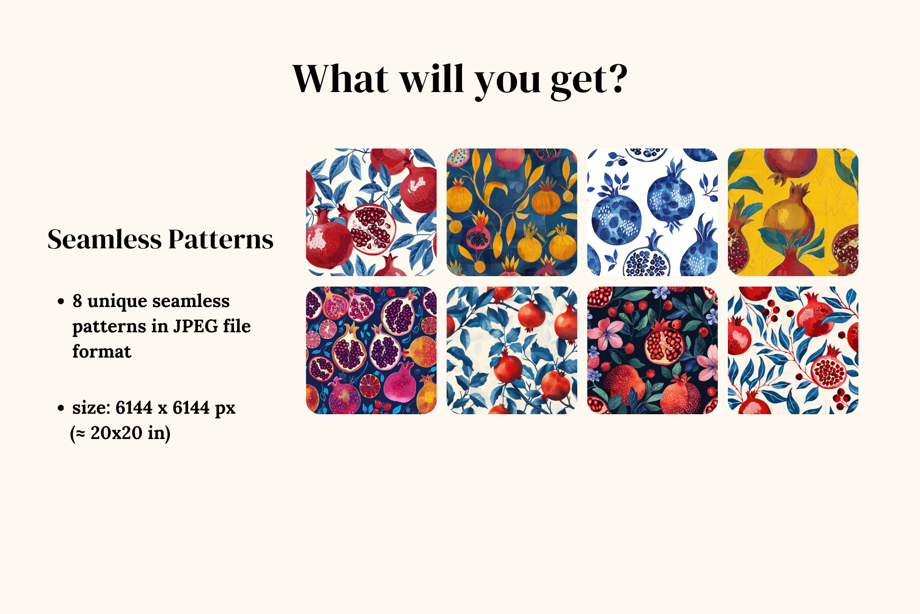 Blue Pomegranates Set: A curated collection of 8 original blue pomegranates set seamless patterns. - 2